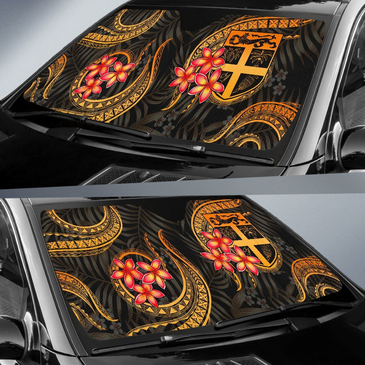 Fiji Auto Sun Shades - Gold Plumeria