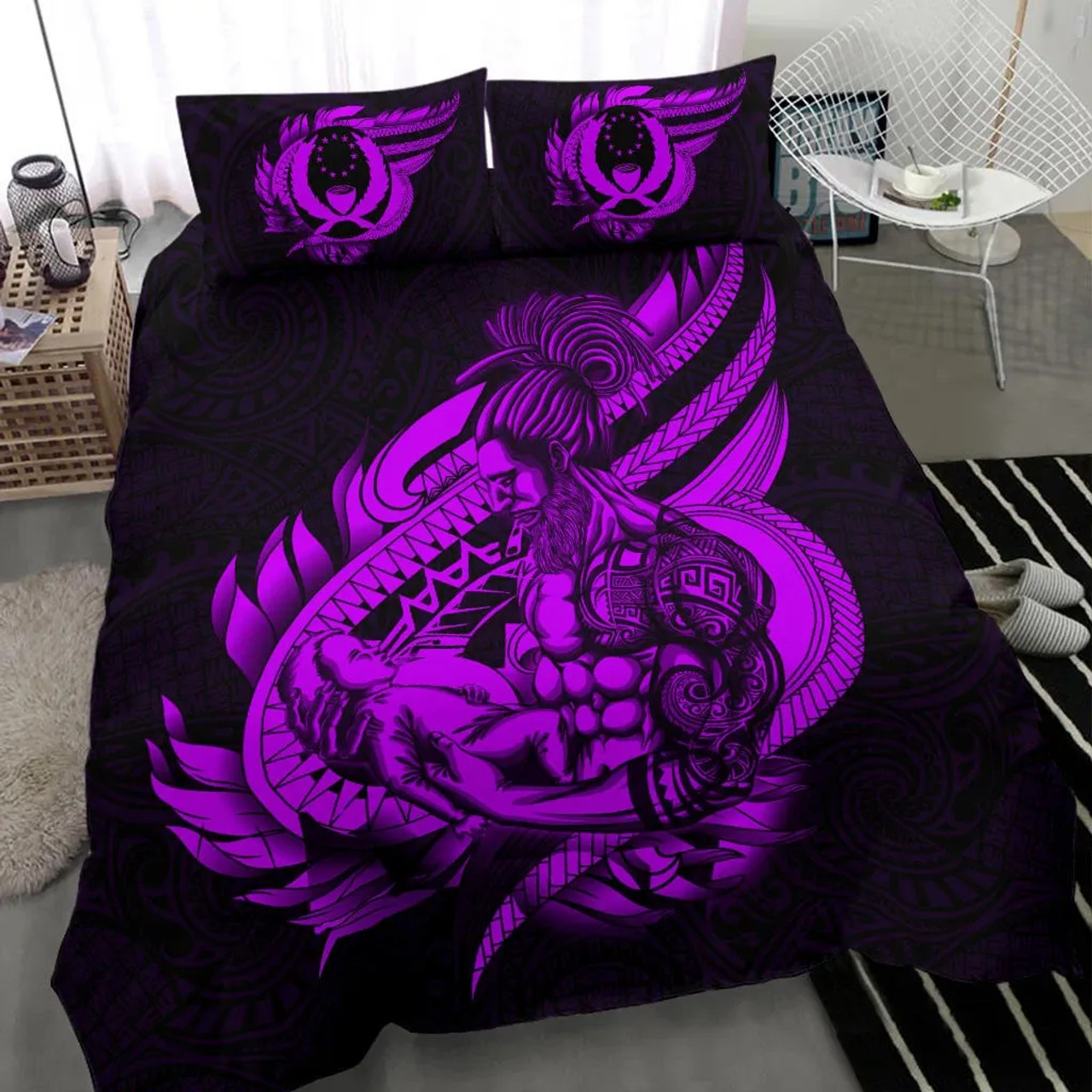 Polynesian Bedding Set - Pohnpei Duvet Cover Set Father And Son Purple 1
