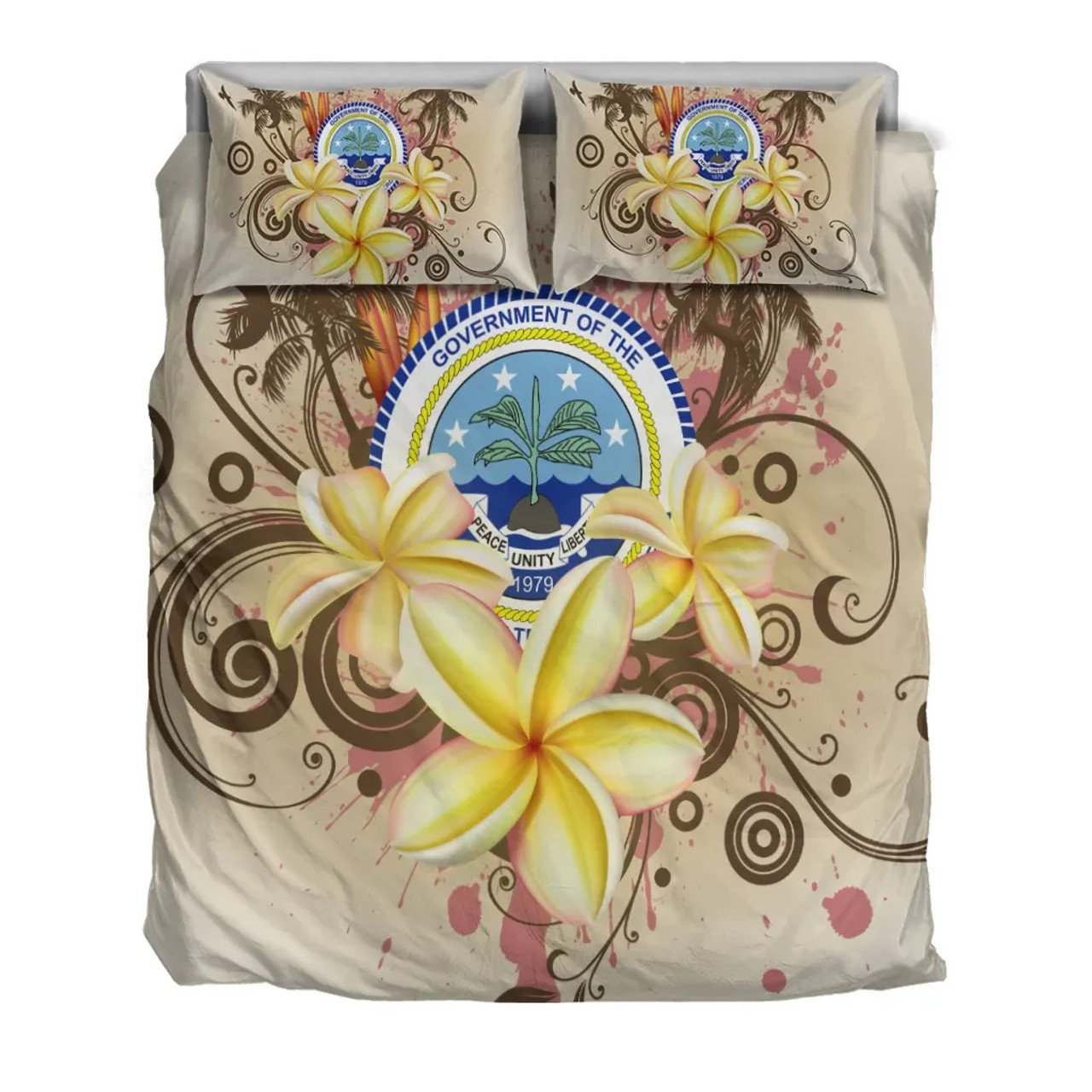 Federated States Of Micronesia Polynesian Bedding Set - Turtle With Blooming Hibiscus Gold 5