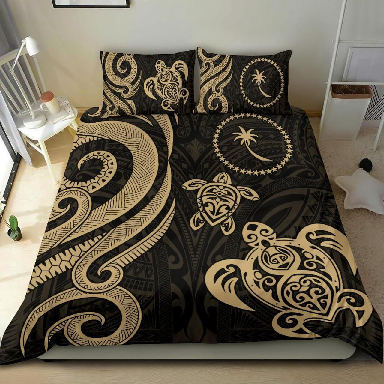 Chuuk Micronesian Bedding Set - Gold Tentacle Turtle 1