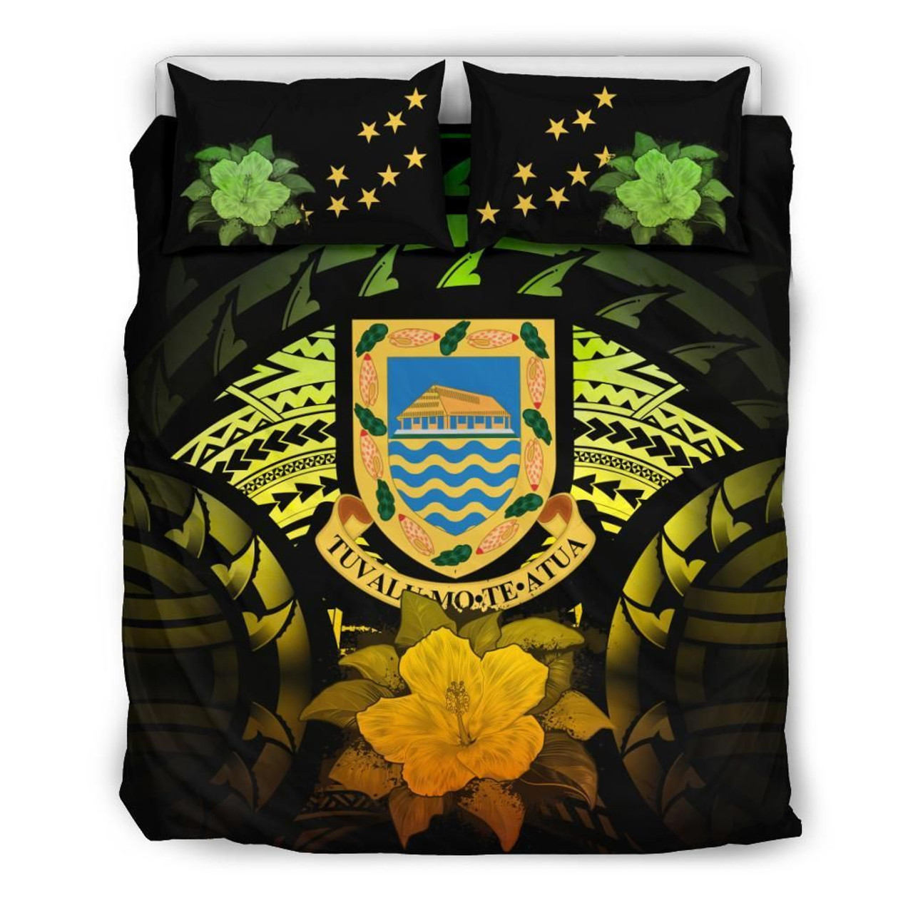 Tuvalu Duvet Cover Set - Tuvalu Coat Of Arms & Reggae Hibiscus 2