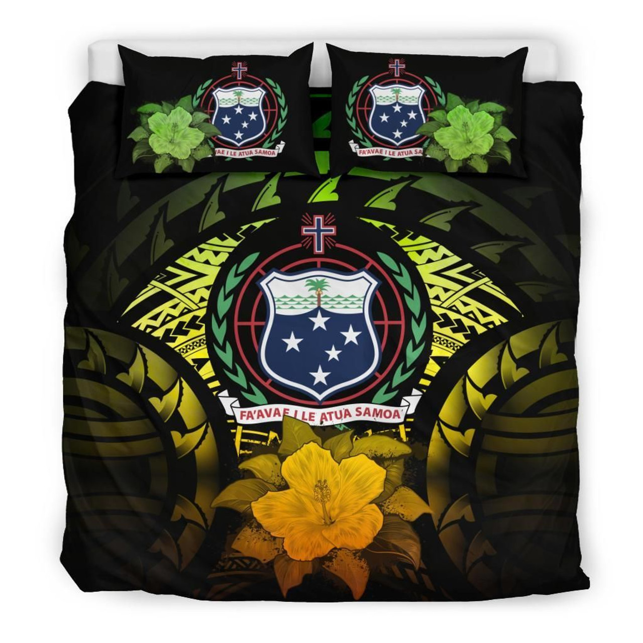 Samoa Duvet Cover Set - Samoa Coat Of Arms & Reggae Hibiscus 1