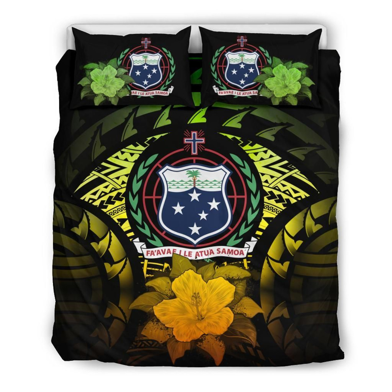 Samoa Duvet Cover Set - Samoa Coat Of Arms & Reggae Hibiscus 2