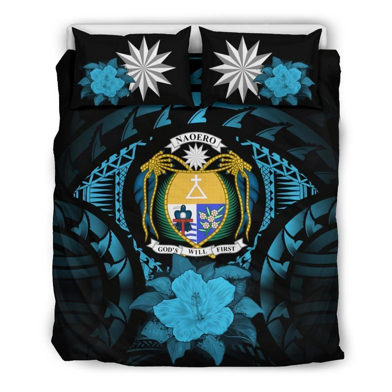 Nauru Duvet Cover Set - Nauru Coat Of Arms & Blue Hibiscus 2