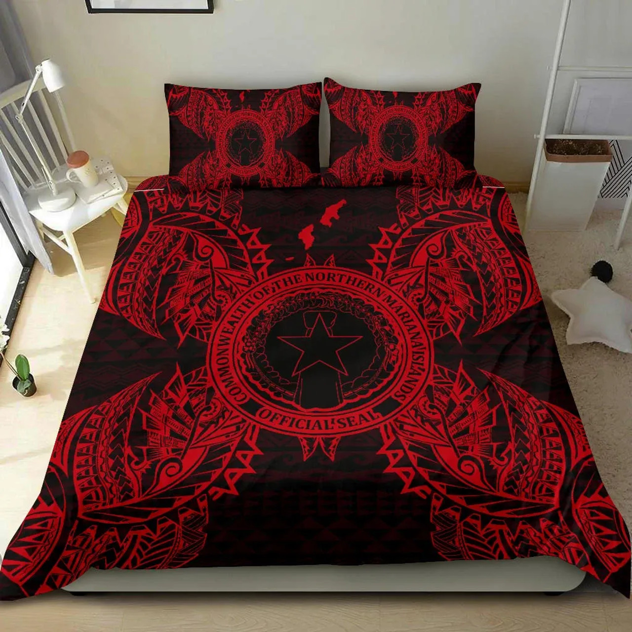 Polynesian Bedding Set - Northern Mariana Islands Duvet Cover Set Map Red 2