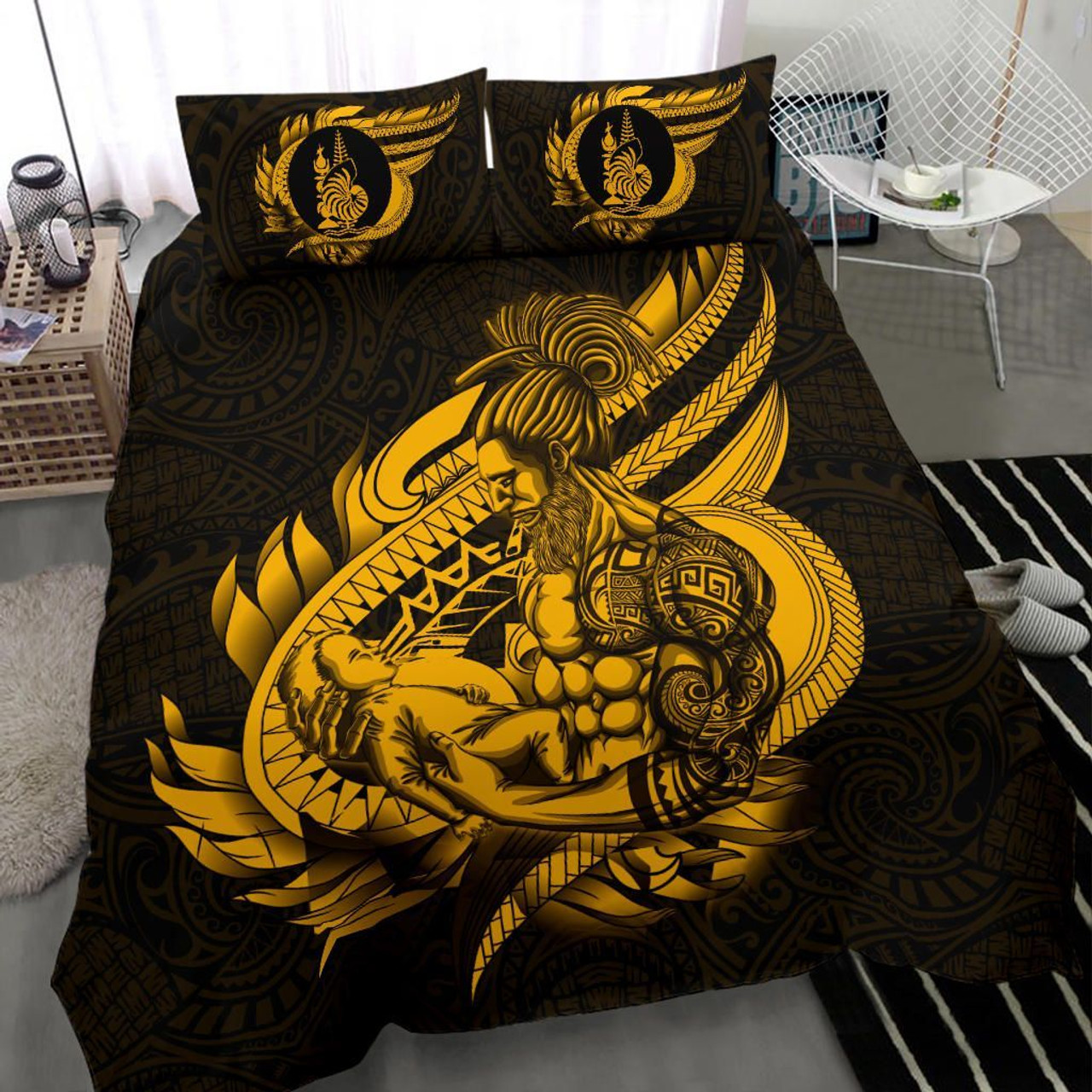 Polynesian Bedding Set - New Caledonia Duvet Cover Set Father And Son Gold 1