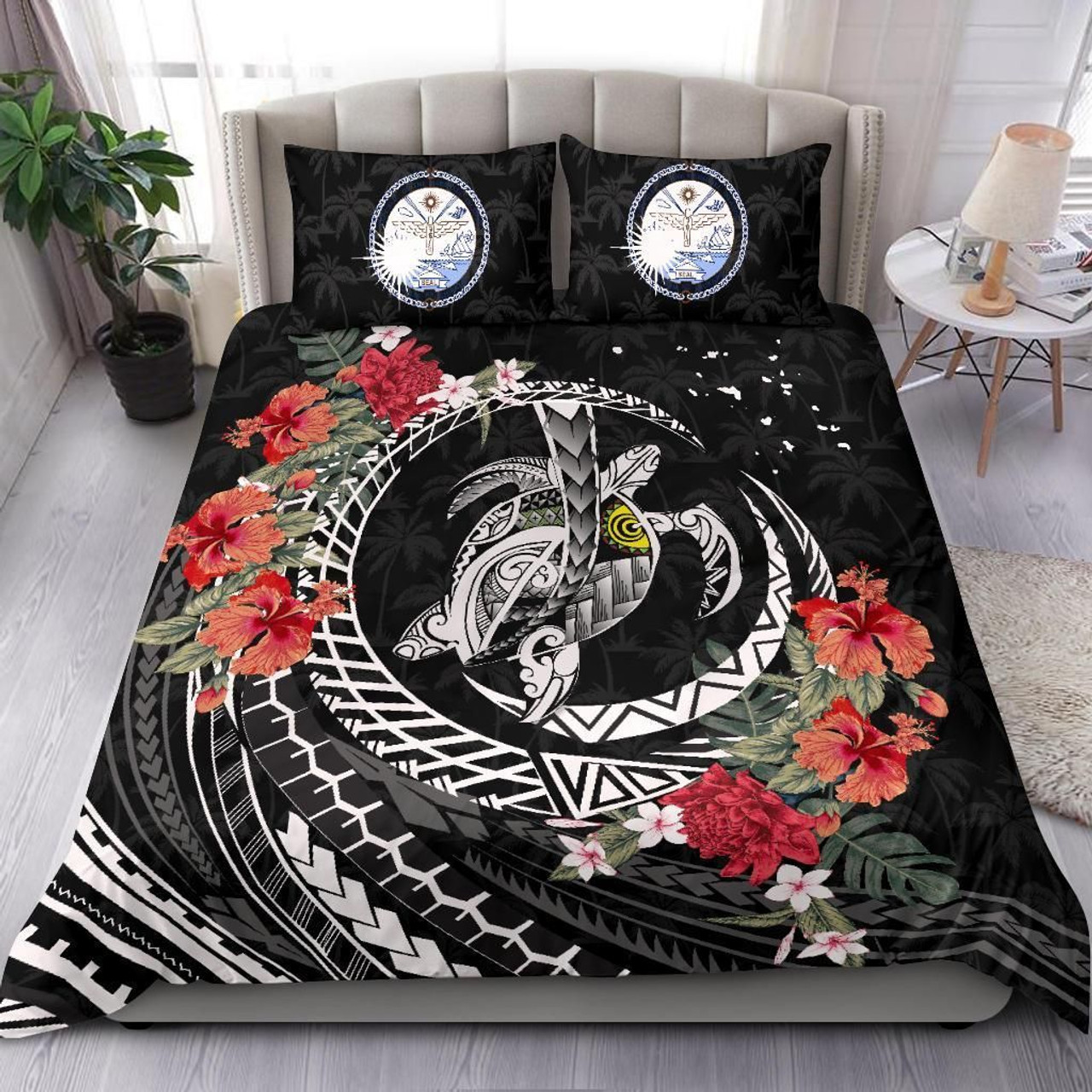 Polynesian Bedding Set - Northern Mariana Islands Duvet Cover Set Map Black 5