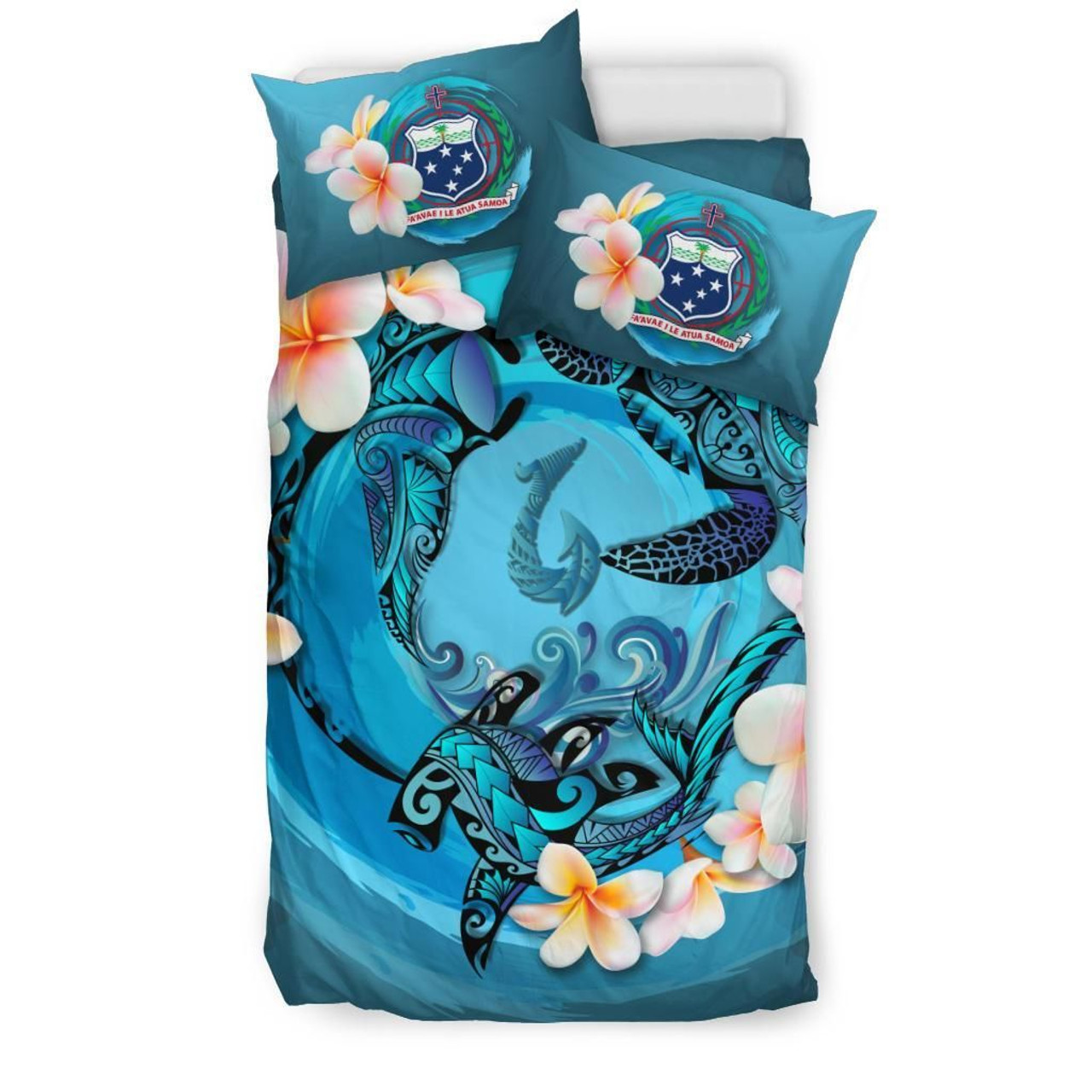 Polynesian Duvet Cover Set - Samoa Bedding Set Blue Plumeria Animal Tattoo 3