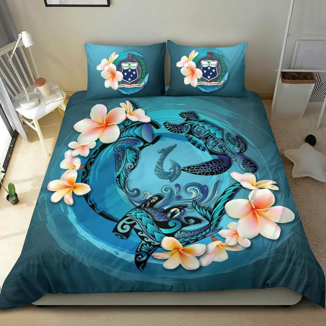 Polynesian Bedding Set - Samoa Duvet Cover Set Father And Son Blue 4