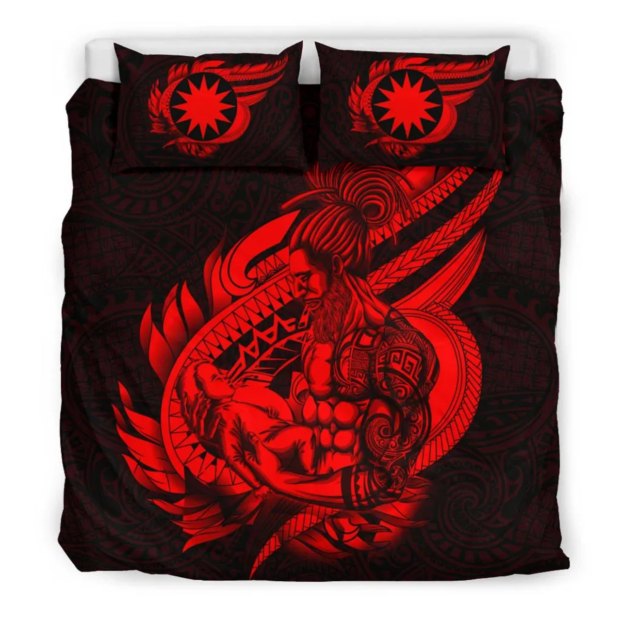 Polynesian Bedding Set - Nauru Duvet Cover Set Father And Son Red 2