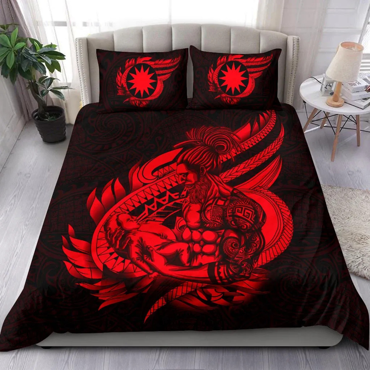 Tonga Bedding Set - Red Shark Polynesian Tattoo 6