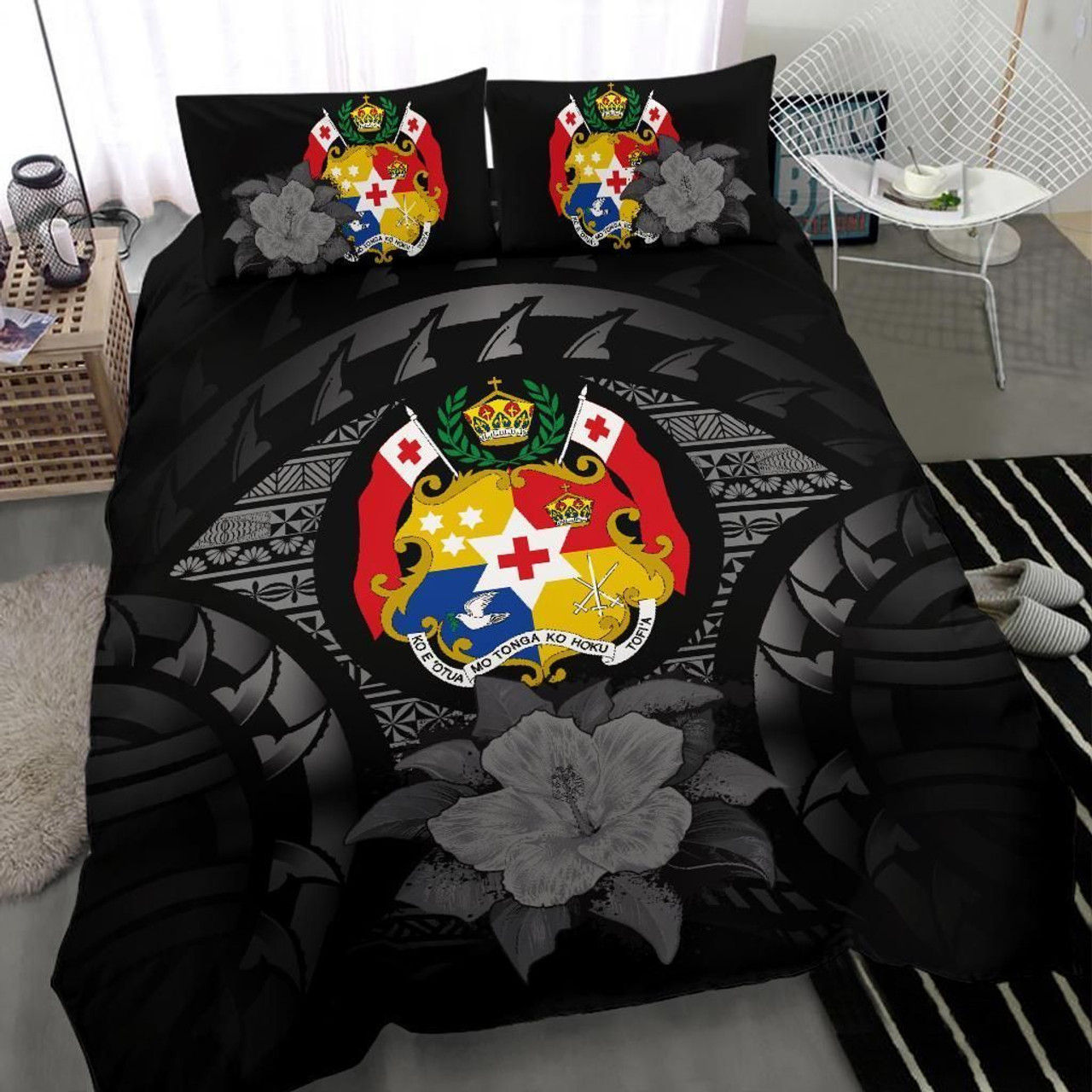 Wallis And Futuna Duvet Cover Set - Wallis And Futuna Coat Of Arms Hibiscus & Sunset Glow 6