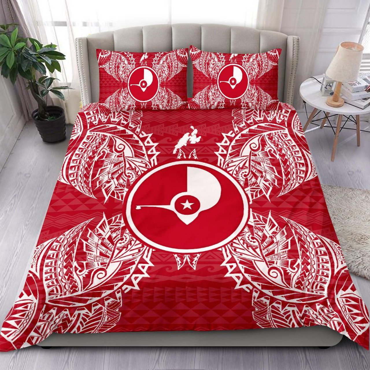Polynesian Bedding Set - Yap Duvet Cover Set Map Red White 1