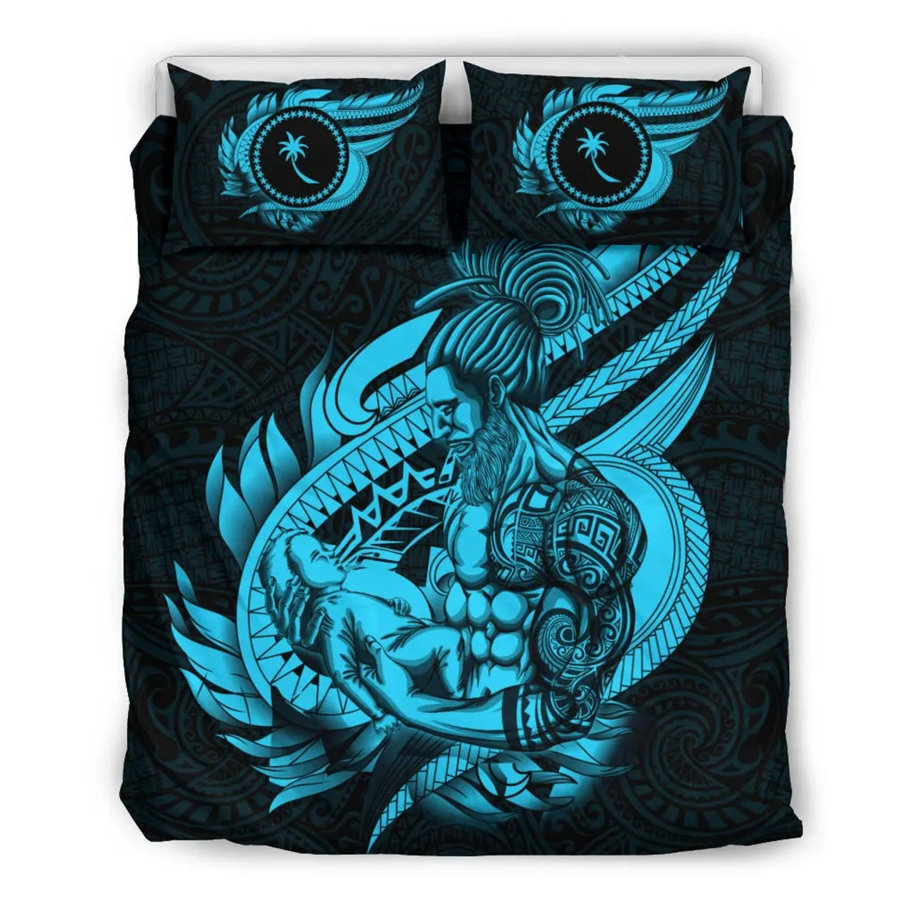 Polynesian Bedding Set - Chuuk Duvet Cover Set Father And Son Emerald 3