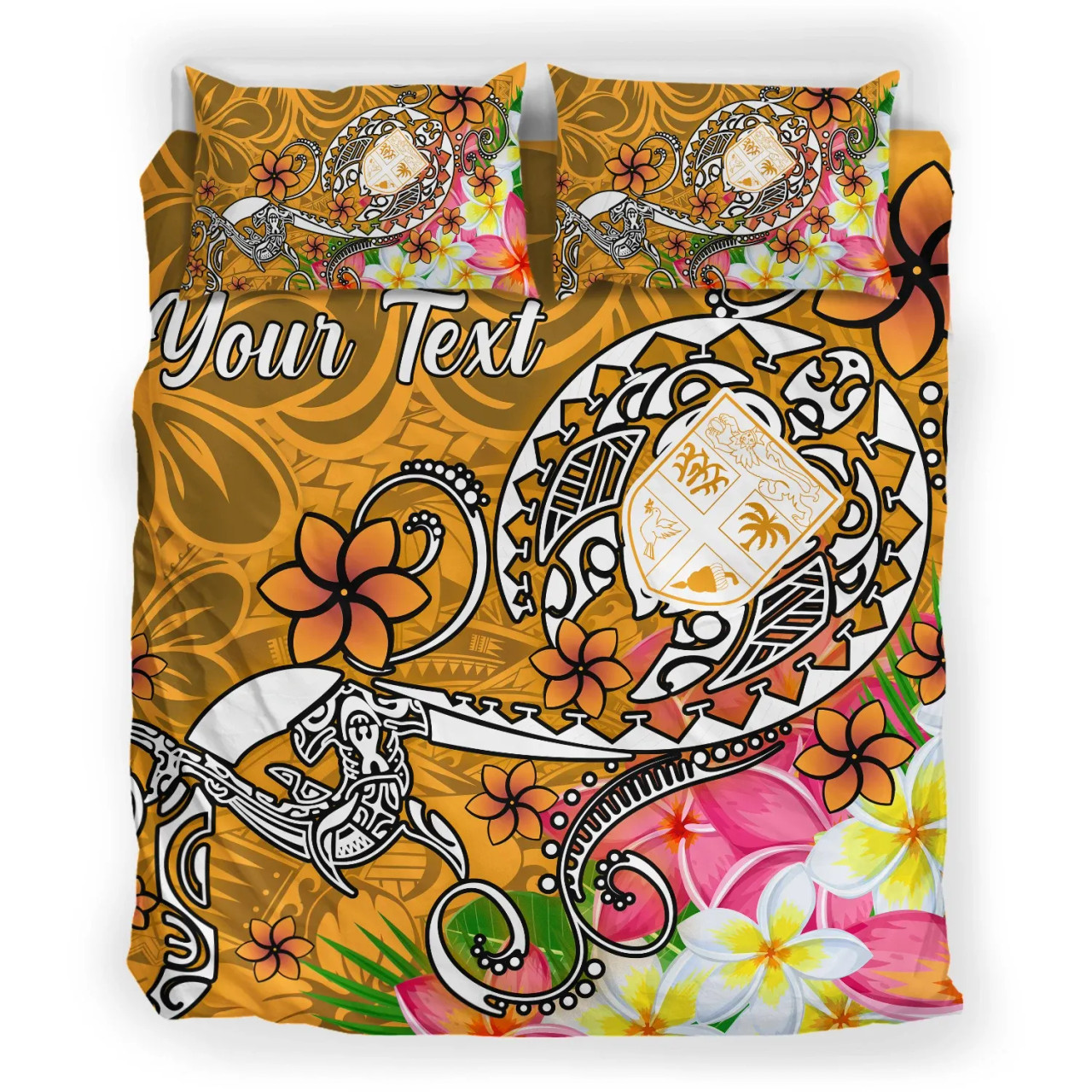 Fiji Custom Personalised Bedding Set - Turtle Plumeria (Gold) 3