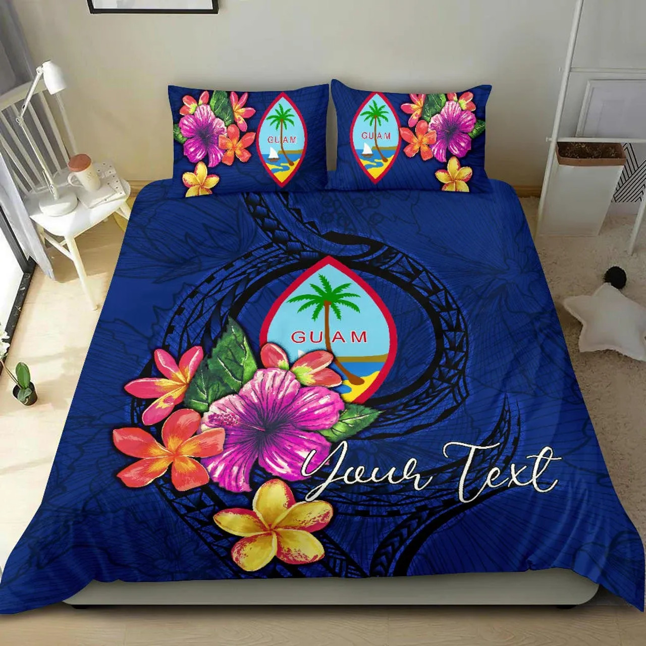 Polynesian Custom Personalised Bedding Set - Guam Duvet Cover Set Floral With Seal Blue 3