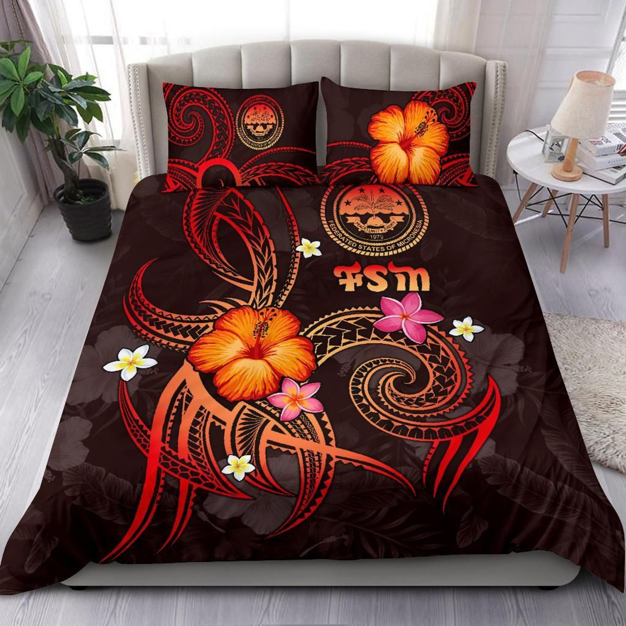 Federated States Of Micronesia Polynesian Bedding Set - Legend Of FSM (Red) 1