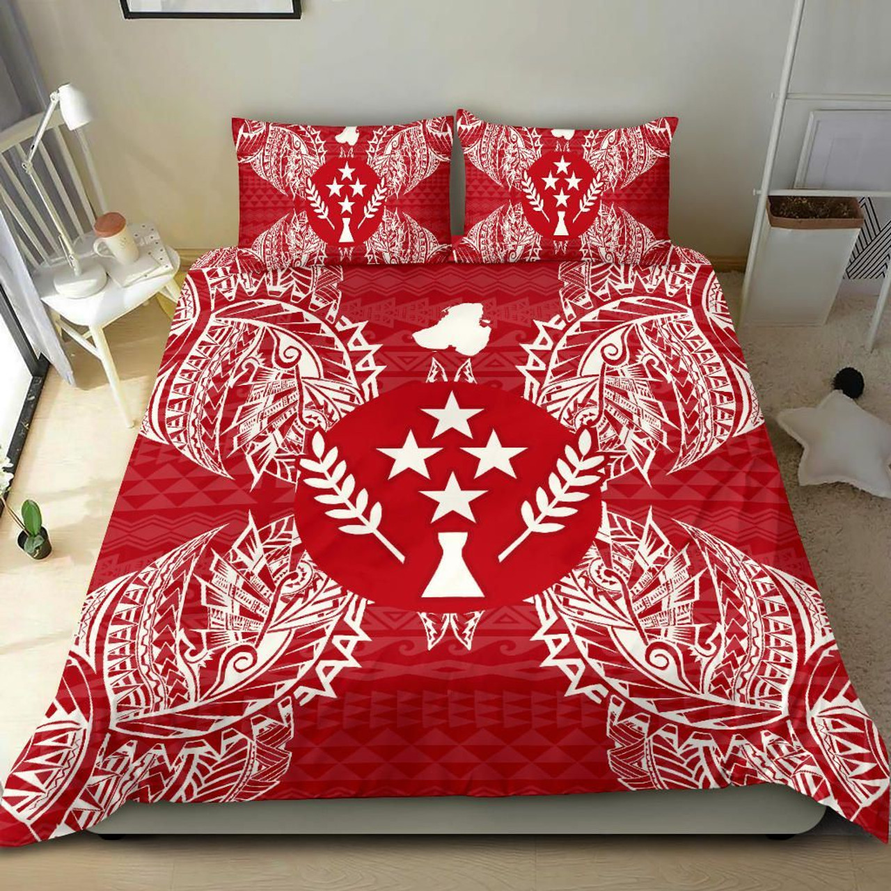 Polynesian Bedding Set - Kosrae Duvet Cover Set Map Red White 2