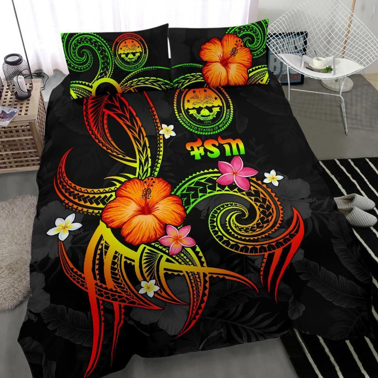 Yap Polynesian Bedding Set - Summer Plumeria (Red) 6