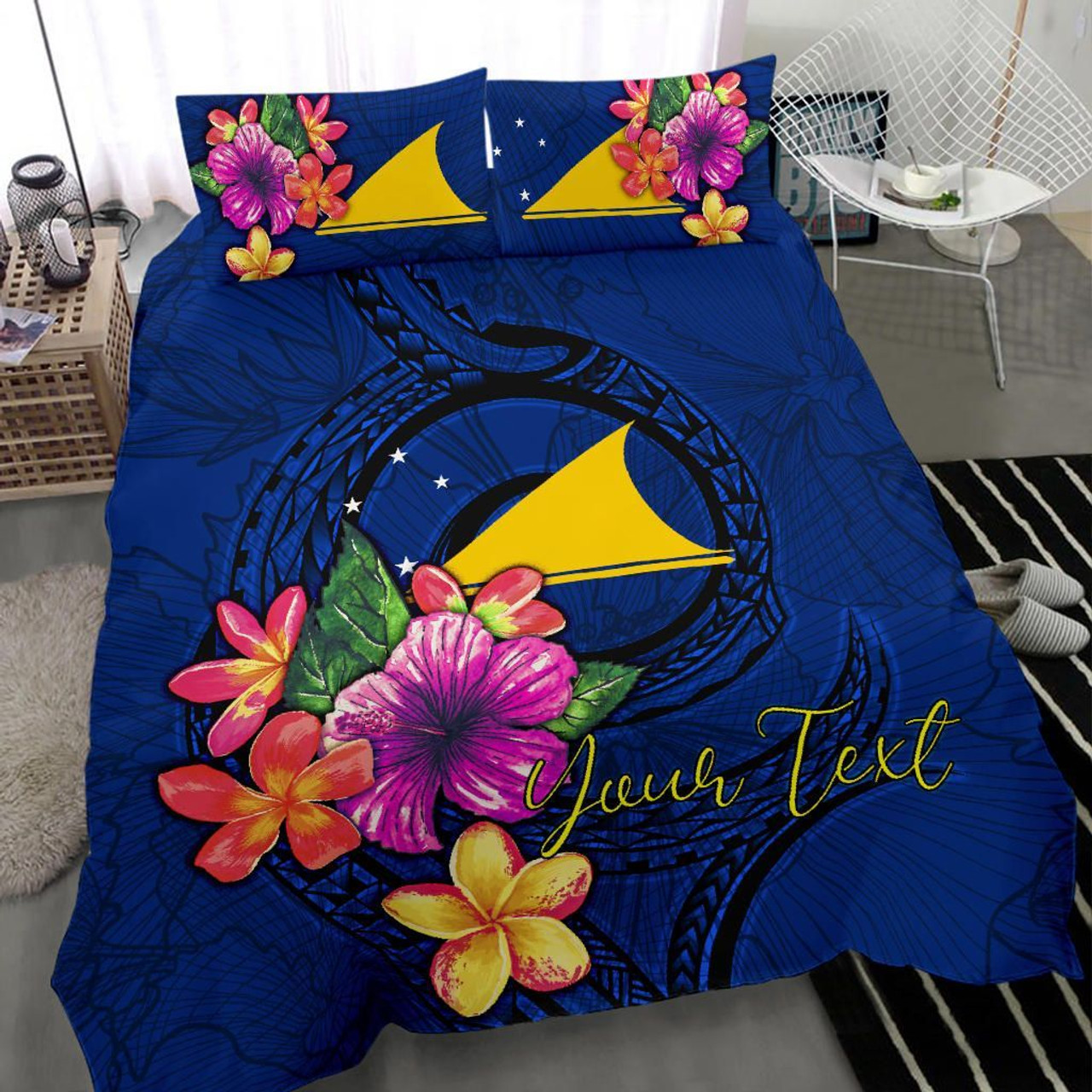 Polynesian Custom Personalised Bedding Set - Tokelau Duvet Cover Set Floral With Seal Blue 3