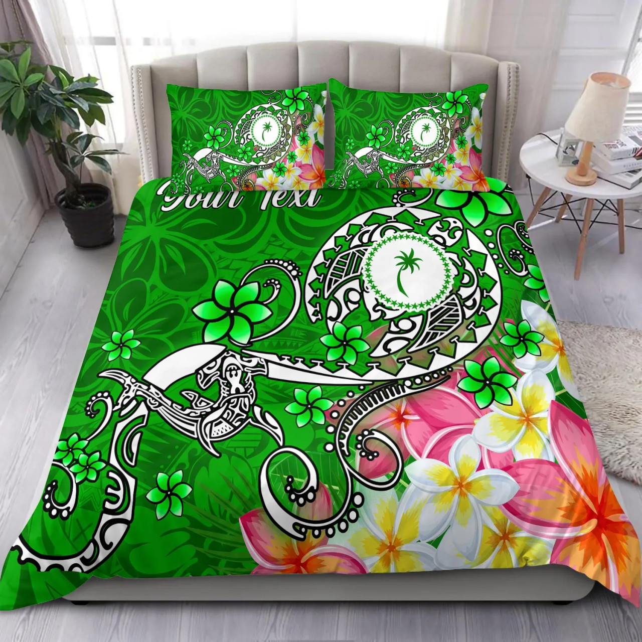 Kosrae Custom Personalised Bedding Set - Turtle Plumeria (Green) 1
