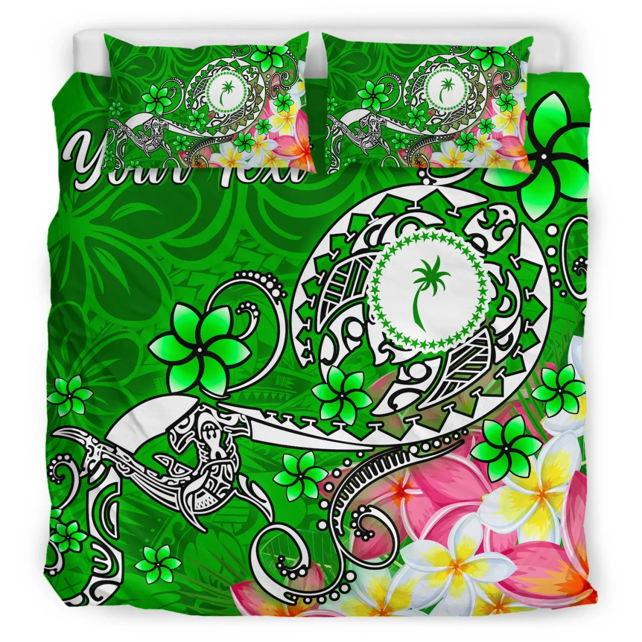 Kosrae Custom Personalised Bedding Set - Turtle Plumeria (Green) 2