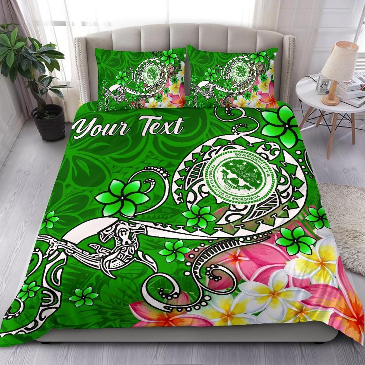 FSM Custom Personalised Bedding Set - Turtle Plumeria (Green) 1
