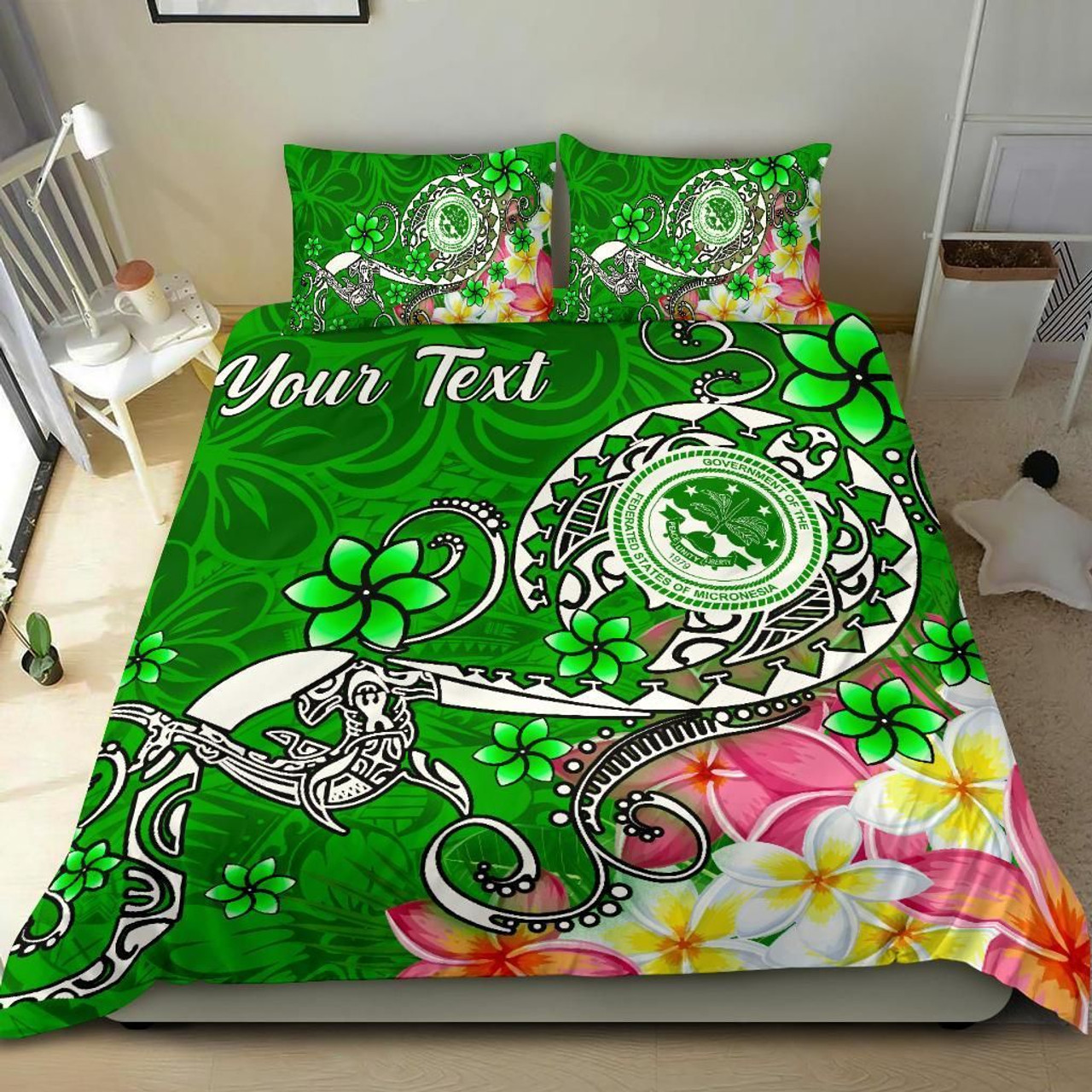 [Custom Personalised] Chuuk Bedding Set - Humpback Whale With Tropical Flowers (White) 5