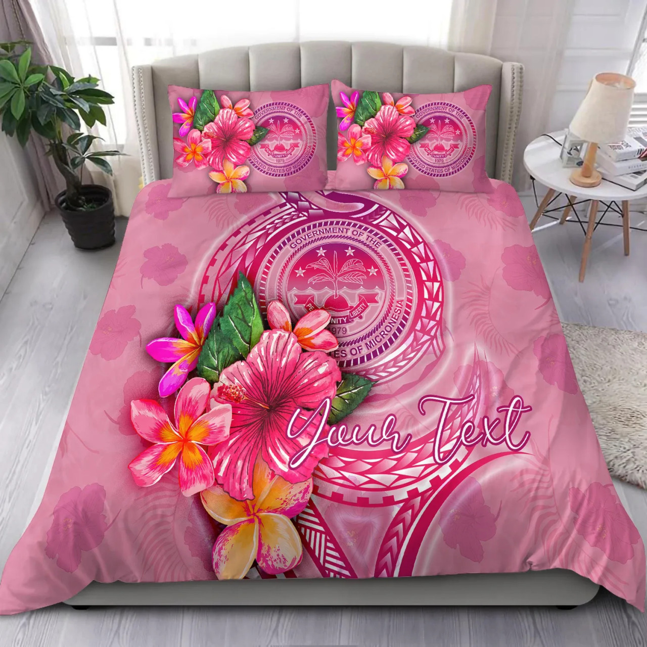 FSM Polynesian Custom Personalised Bedding Set - Floral With Seal Pink 1