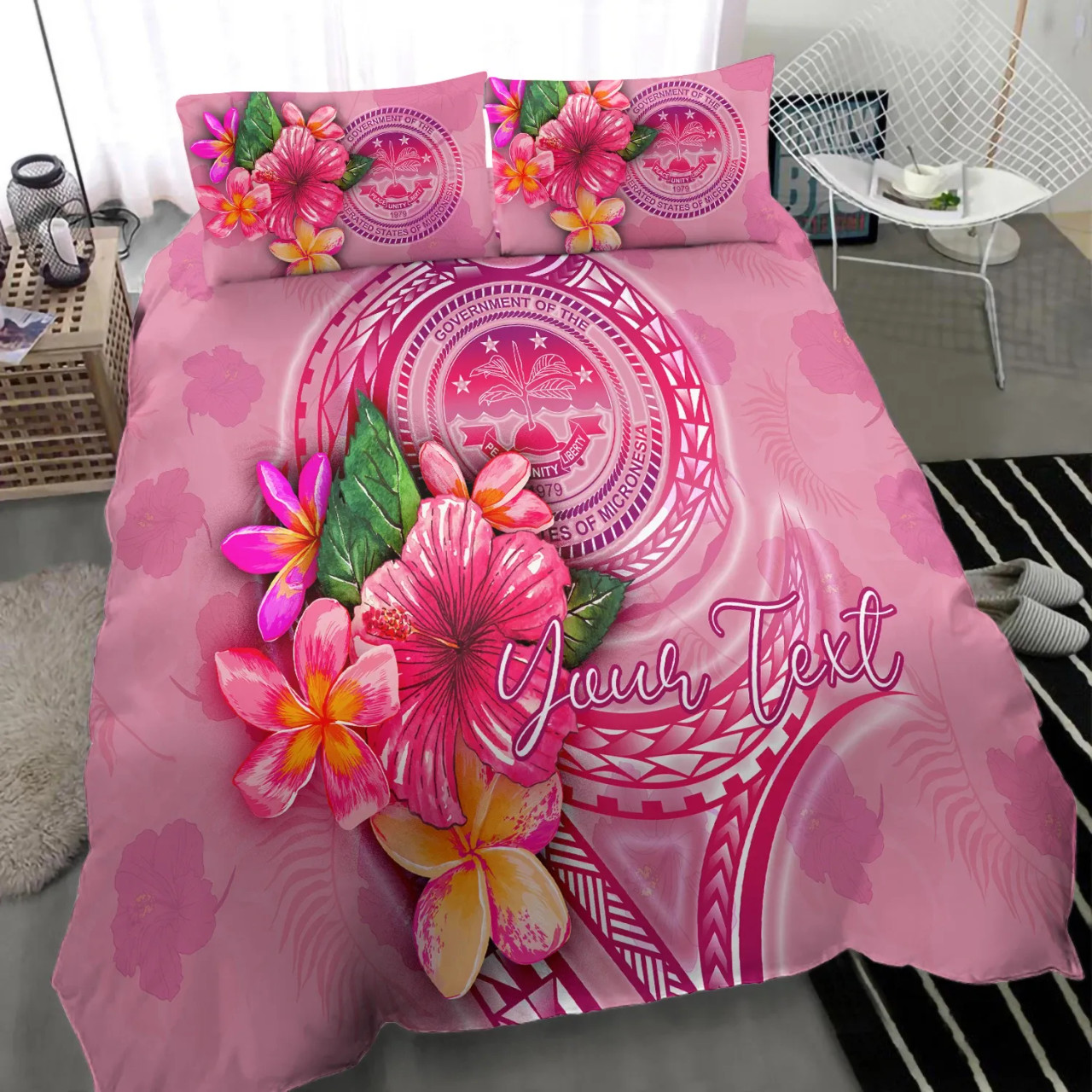 FSM Polynesian Custom Personalised Bedding Set - Floral With Seal Pink 3