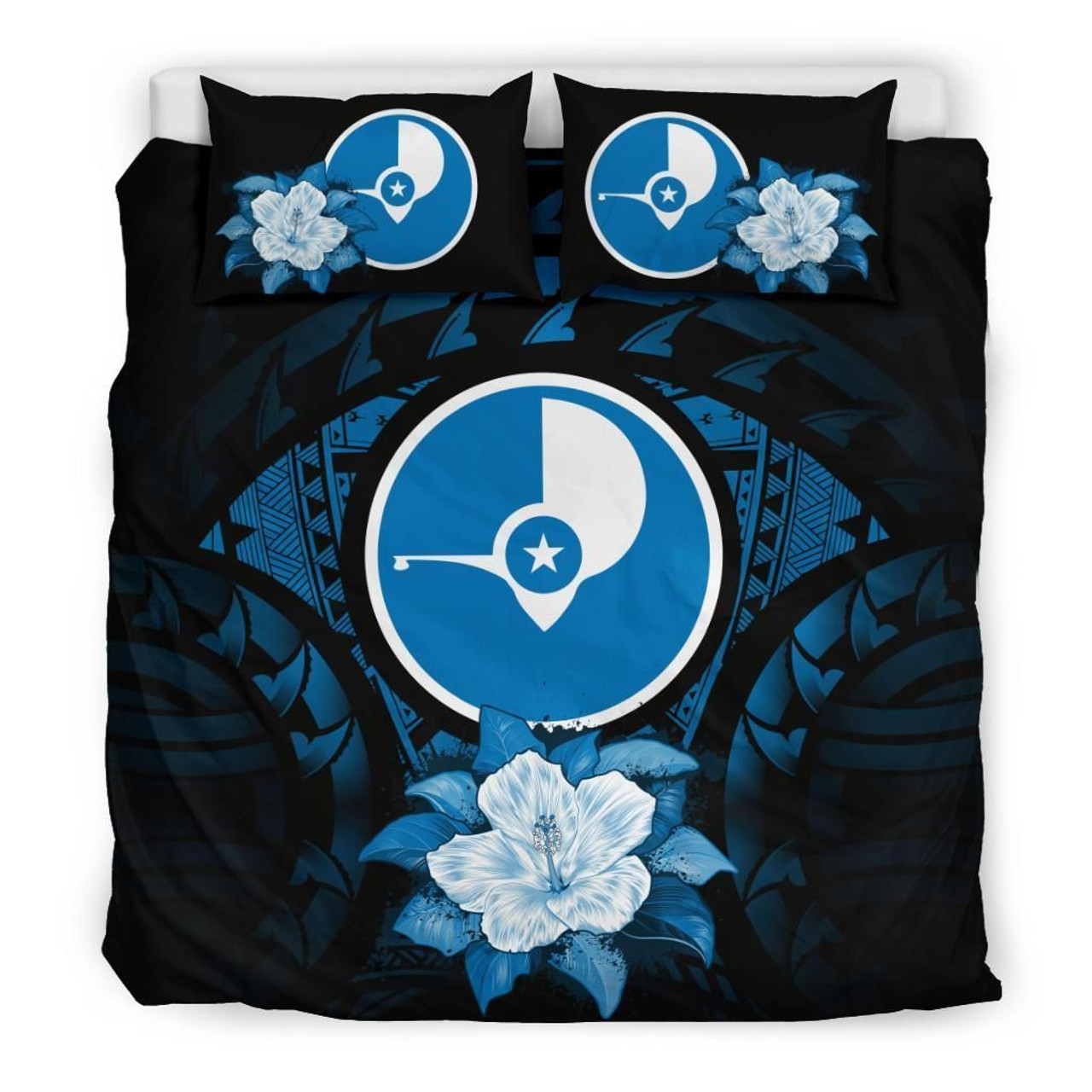 Yap Duvet Cover Set - Yap Flag & Dark Blue Hibiscus 1
