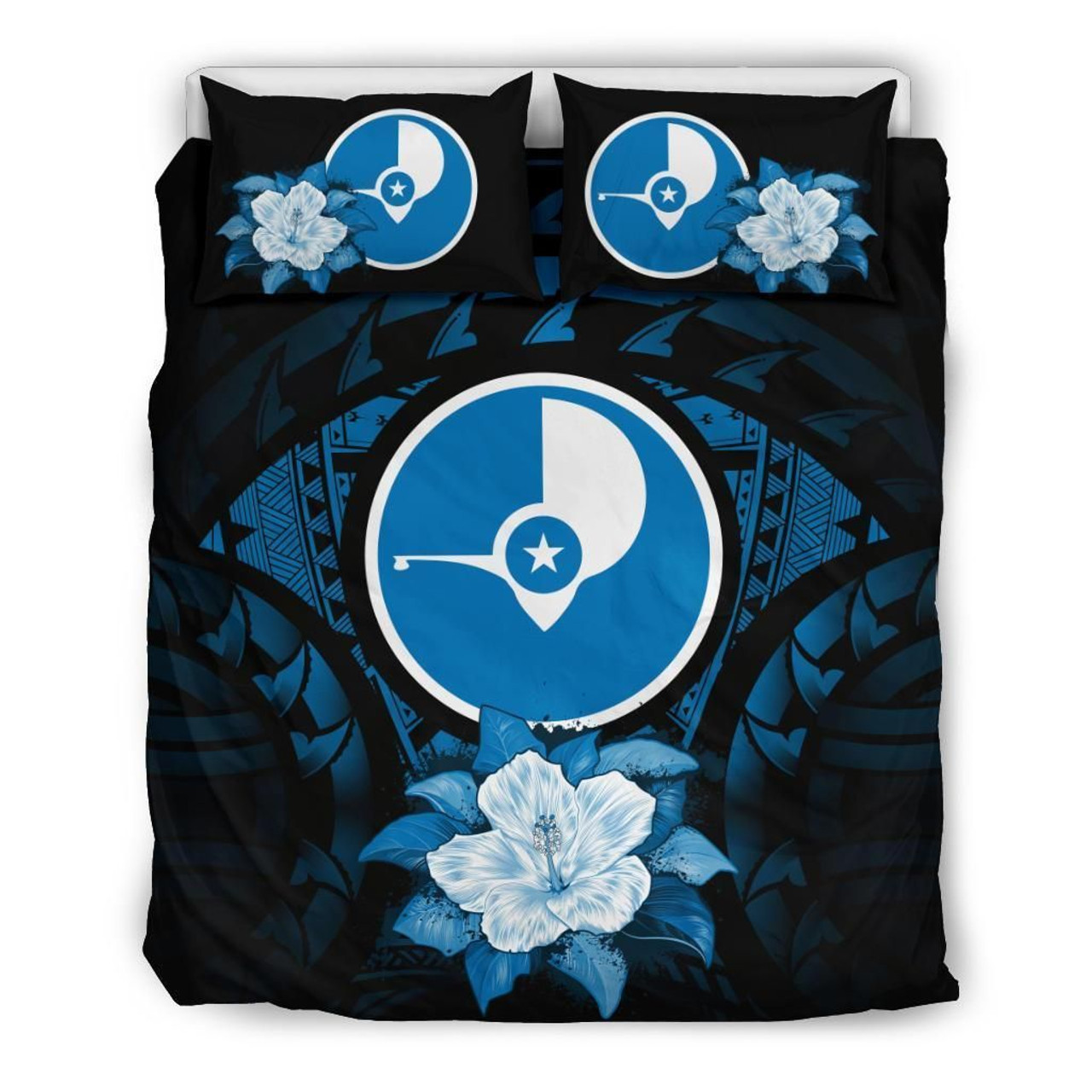 Yap Duvet Cover Set - Yap Flag & Dark Blue Hibiscus 2
