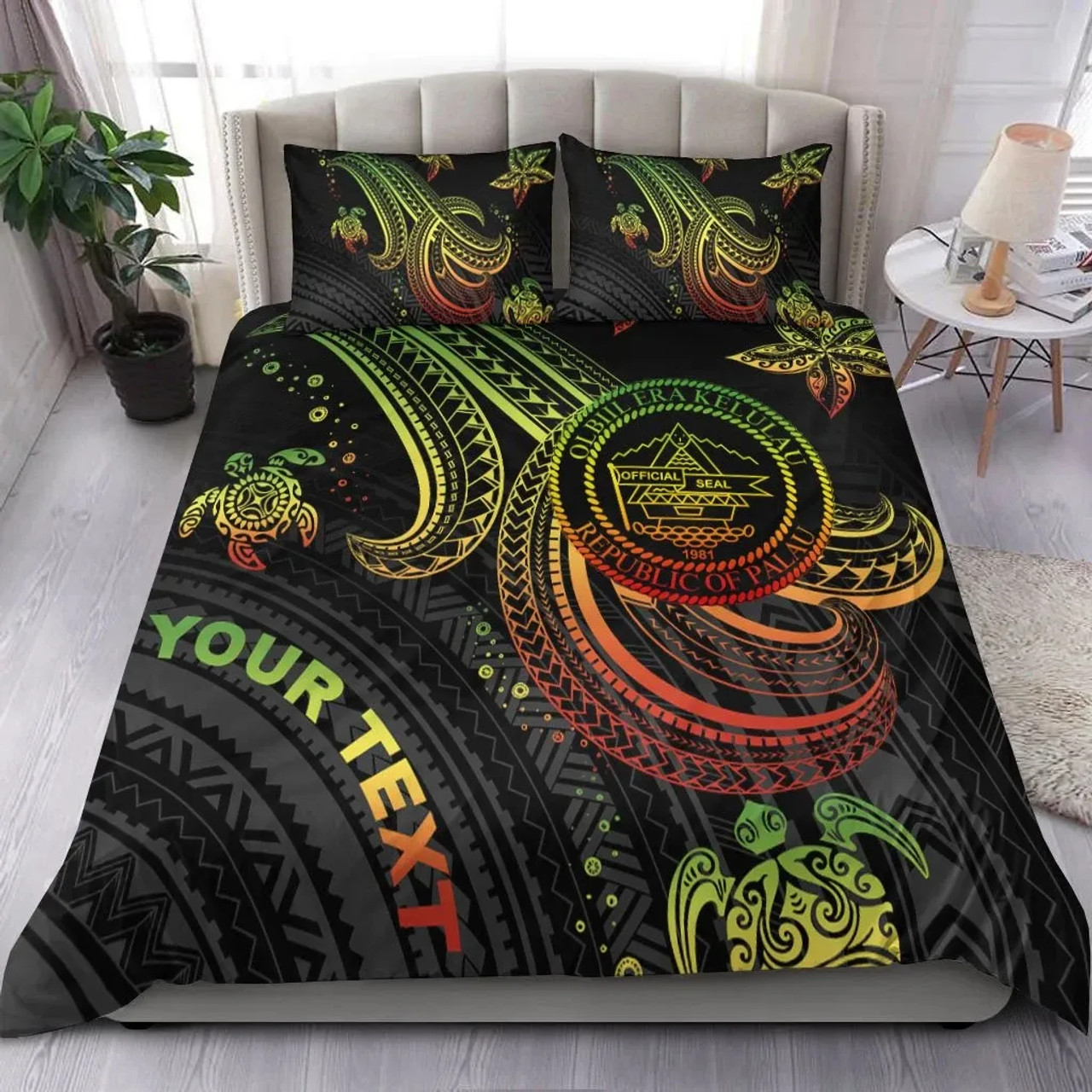 Palau Custom Personalised Bedding Set - Reggae Turtle 1