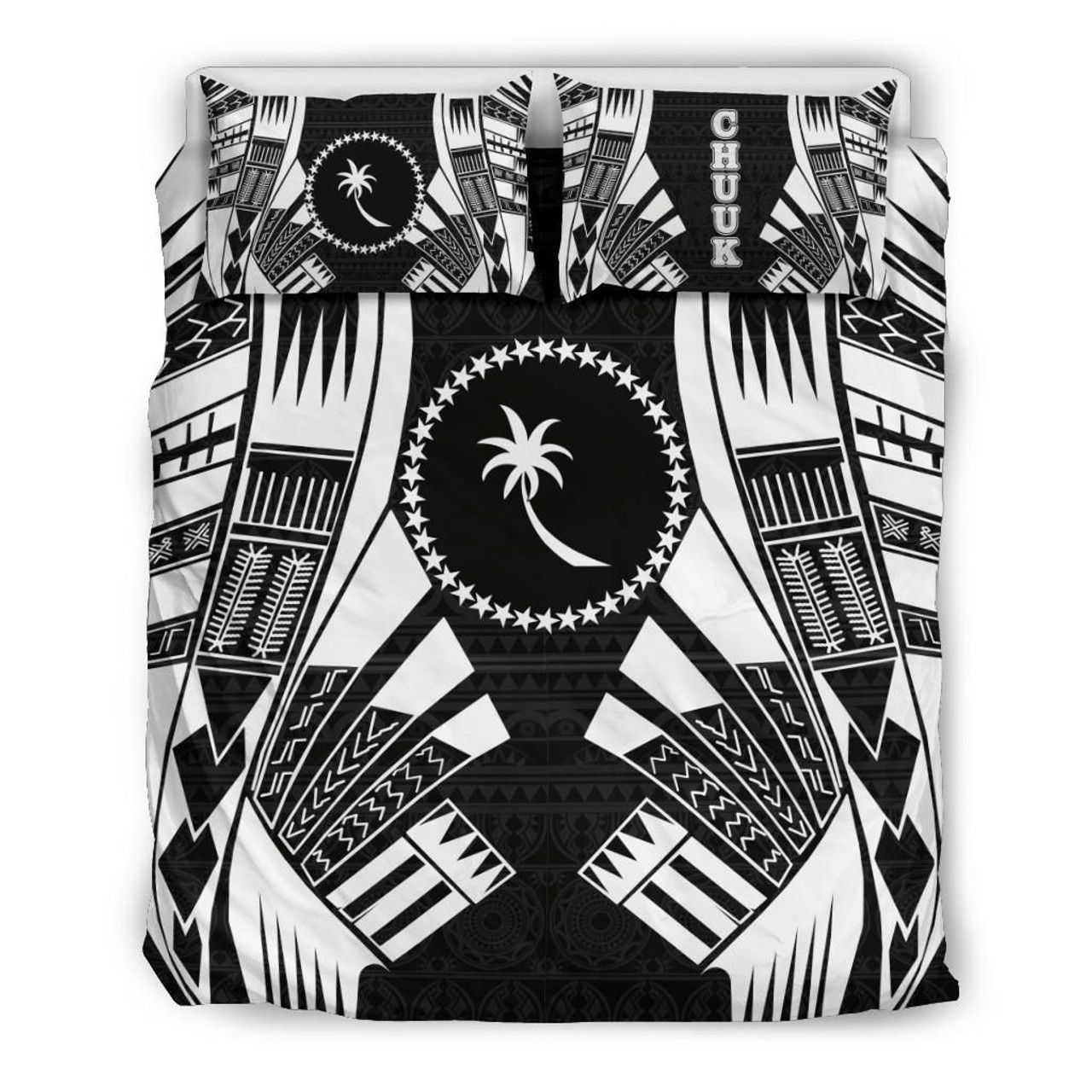 Chuuk States Duvet Cover Set - Black White Tattoo Style 1