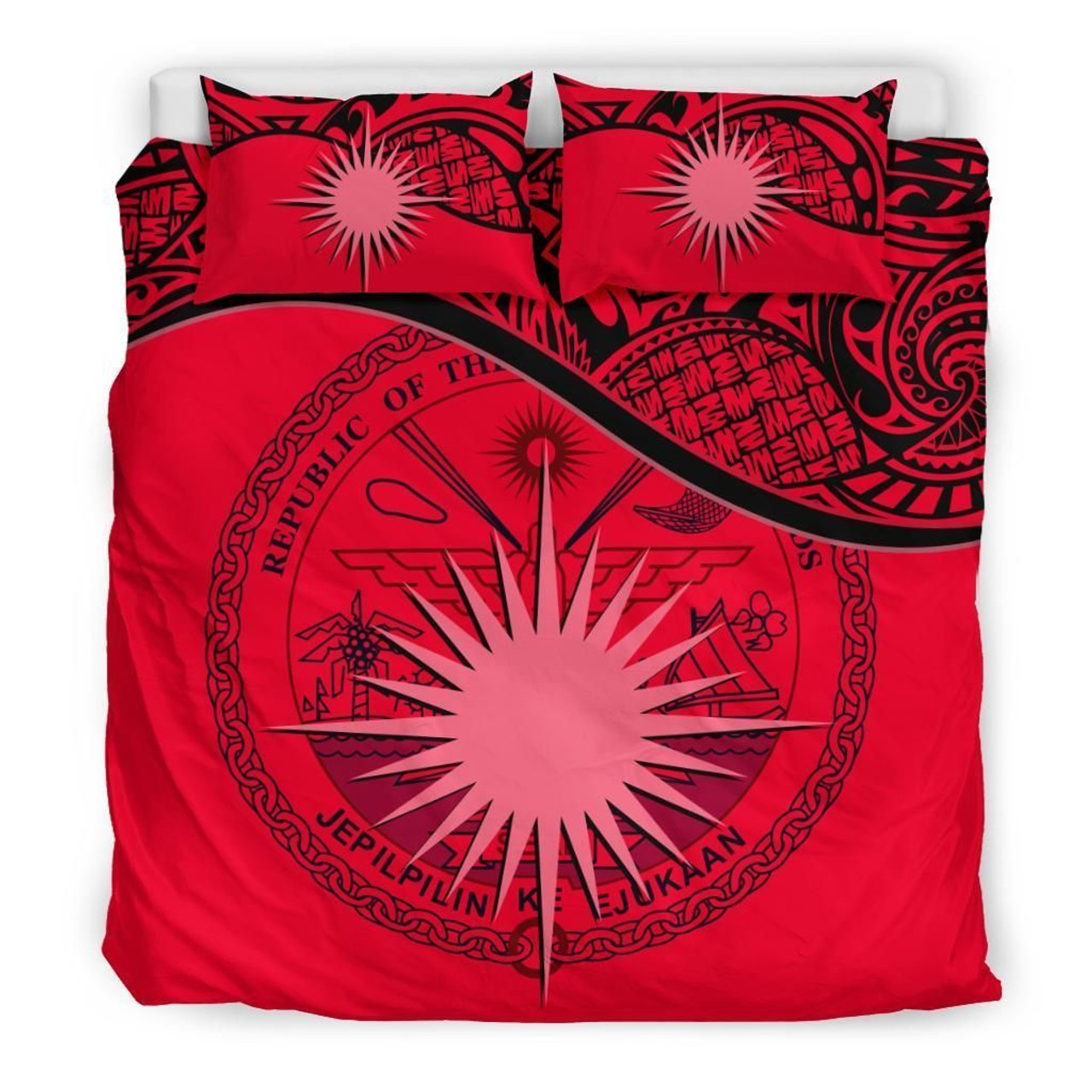 Marshall Islands Duvet Cover Set - Marshall Islands Coat Of Arms & Flag Red 1