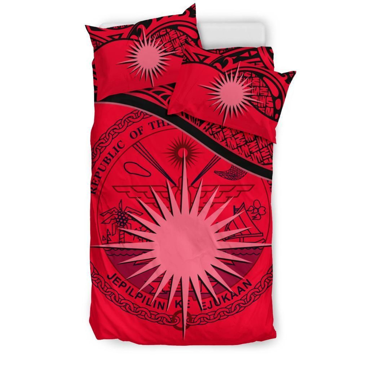 Marshall Islands Duvet Cover Set - Marshall Islands Coat Of Arms & Flag Red 3