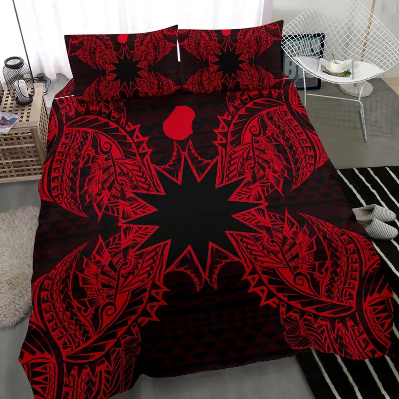 Polynesian Bedding Set - Nauru Duvet Cover Set Map Red 1
