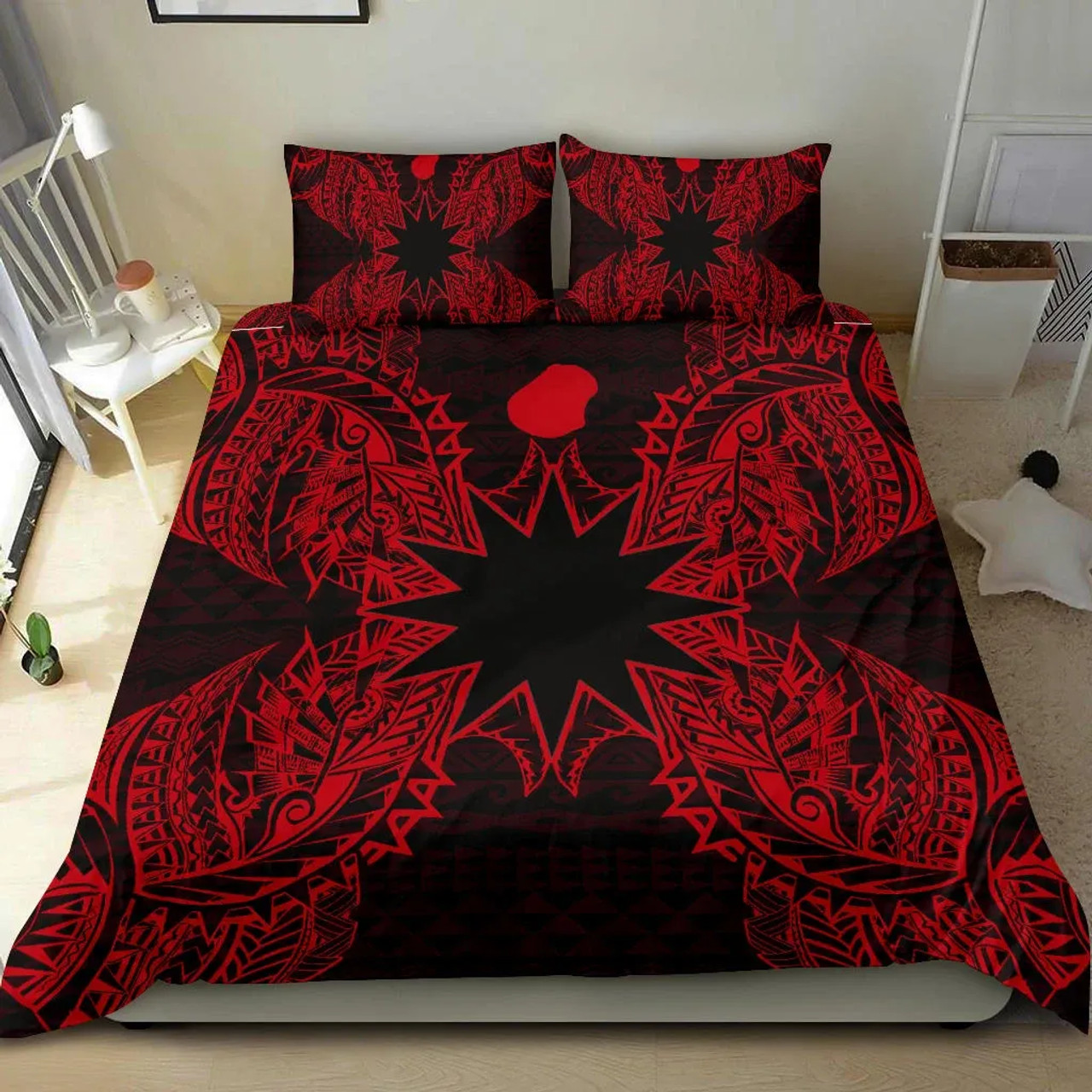 Polynesian Bedding Set - Nauru Duvet Cover Set Map Red 2