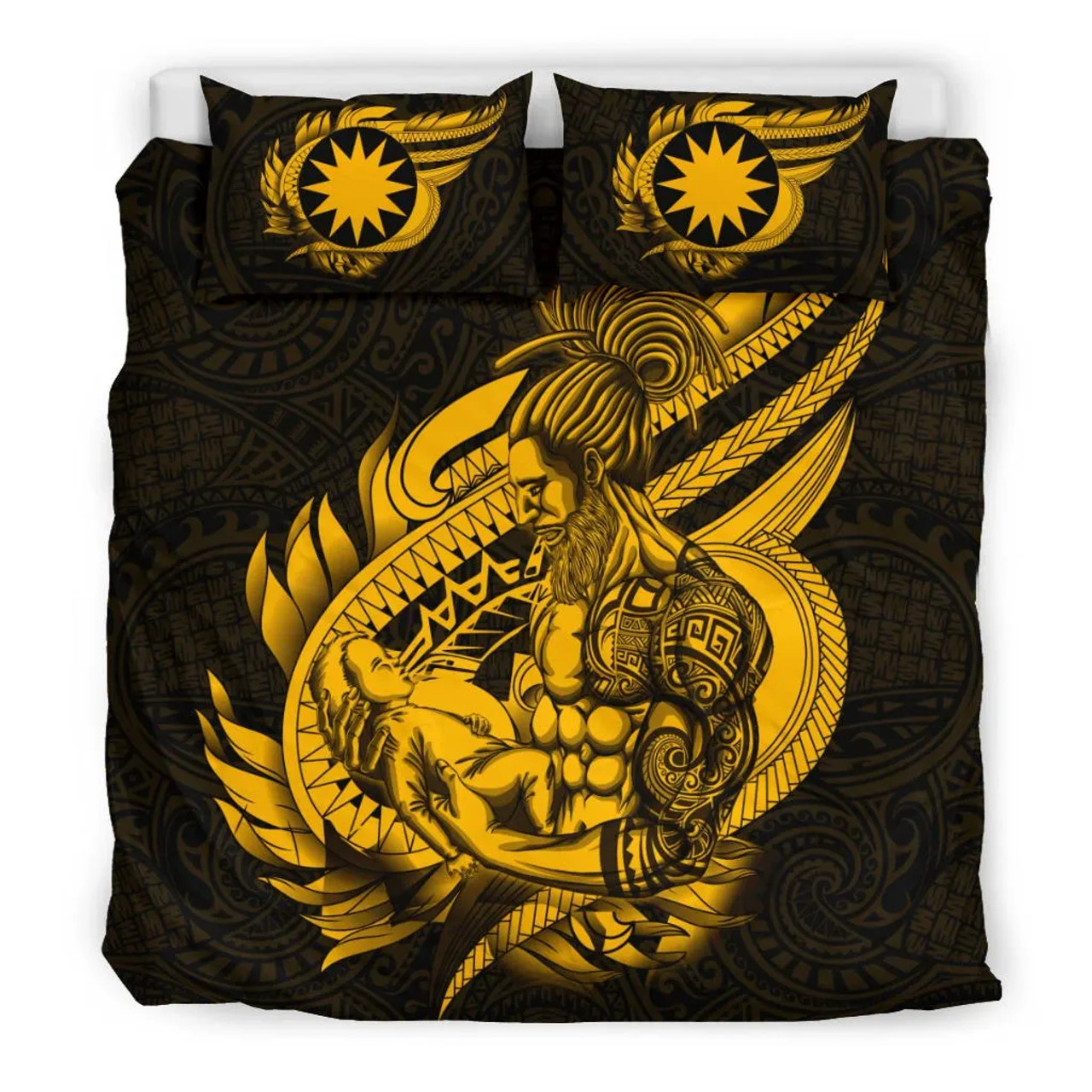 Polynesian Bedding Set - Nauru Duvet Cover Set Father And Son Gold 2