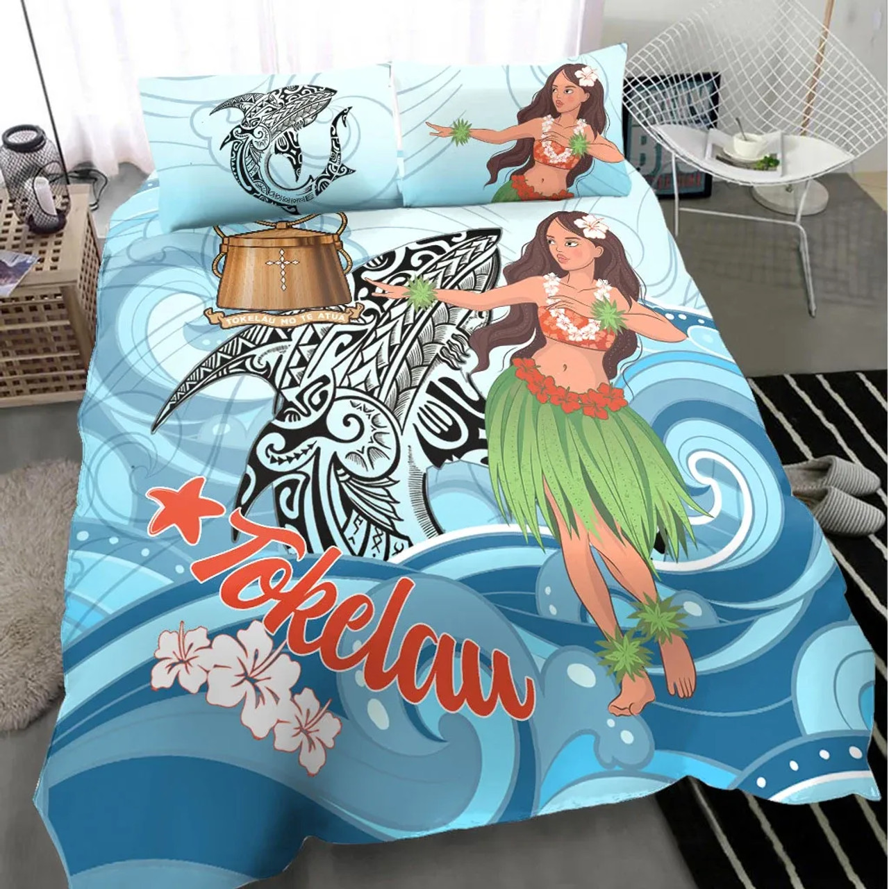 Tokelau Bedding Set - Polynesian Girls With Shark 2