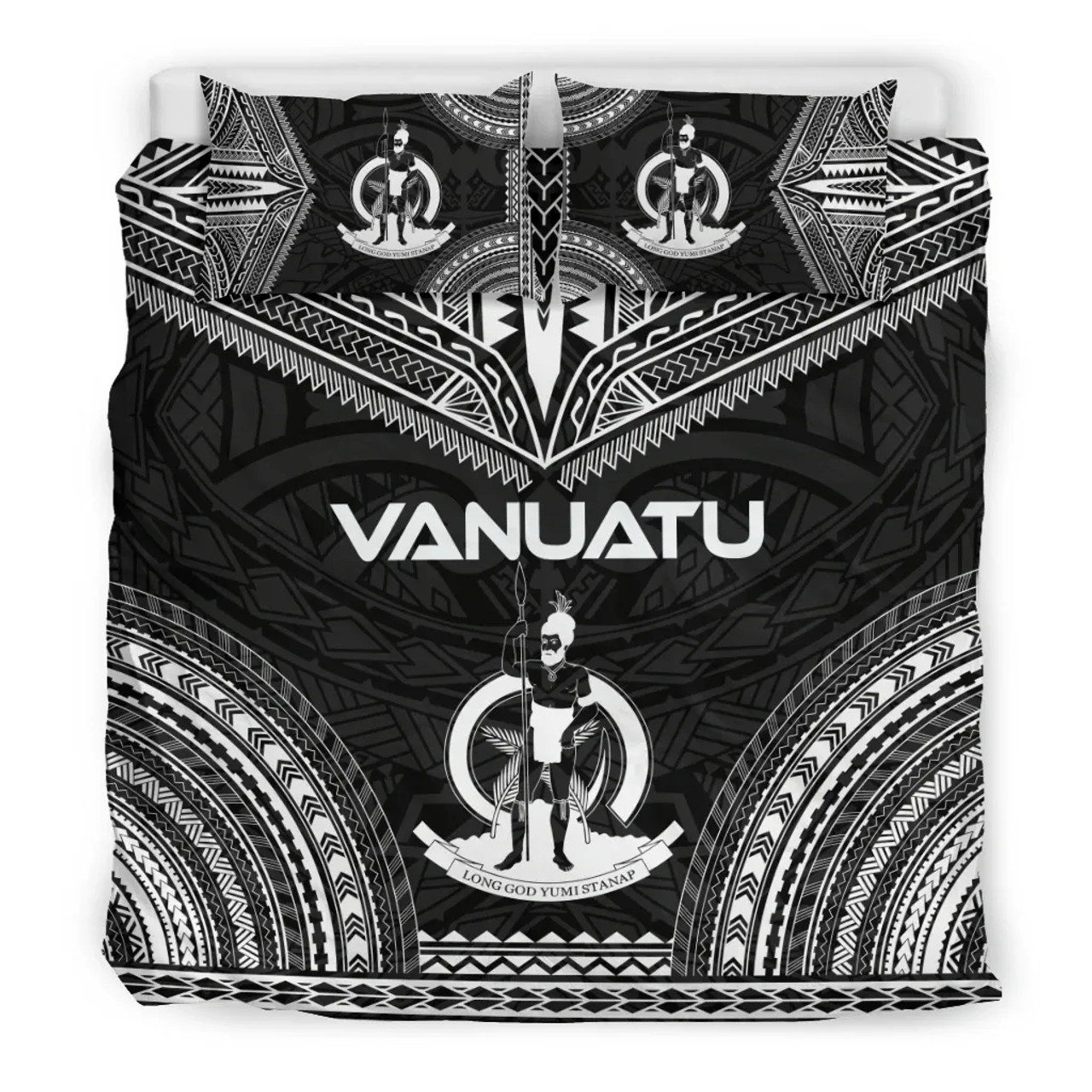 Vanuatu Polynesian Chief Duvet Cover Set - Black Version 3