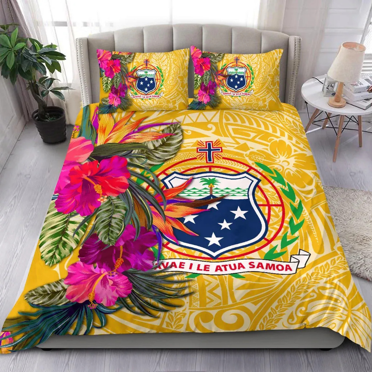 Samoa Bedding Set - Hibiscus Polynesian Pattern Yellow Version 1