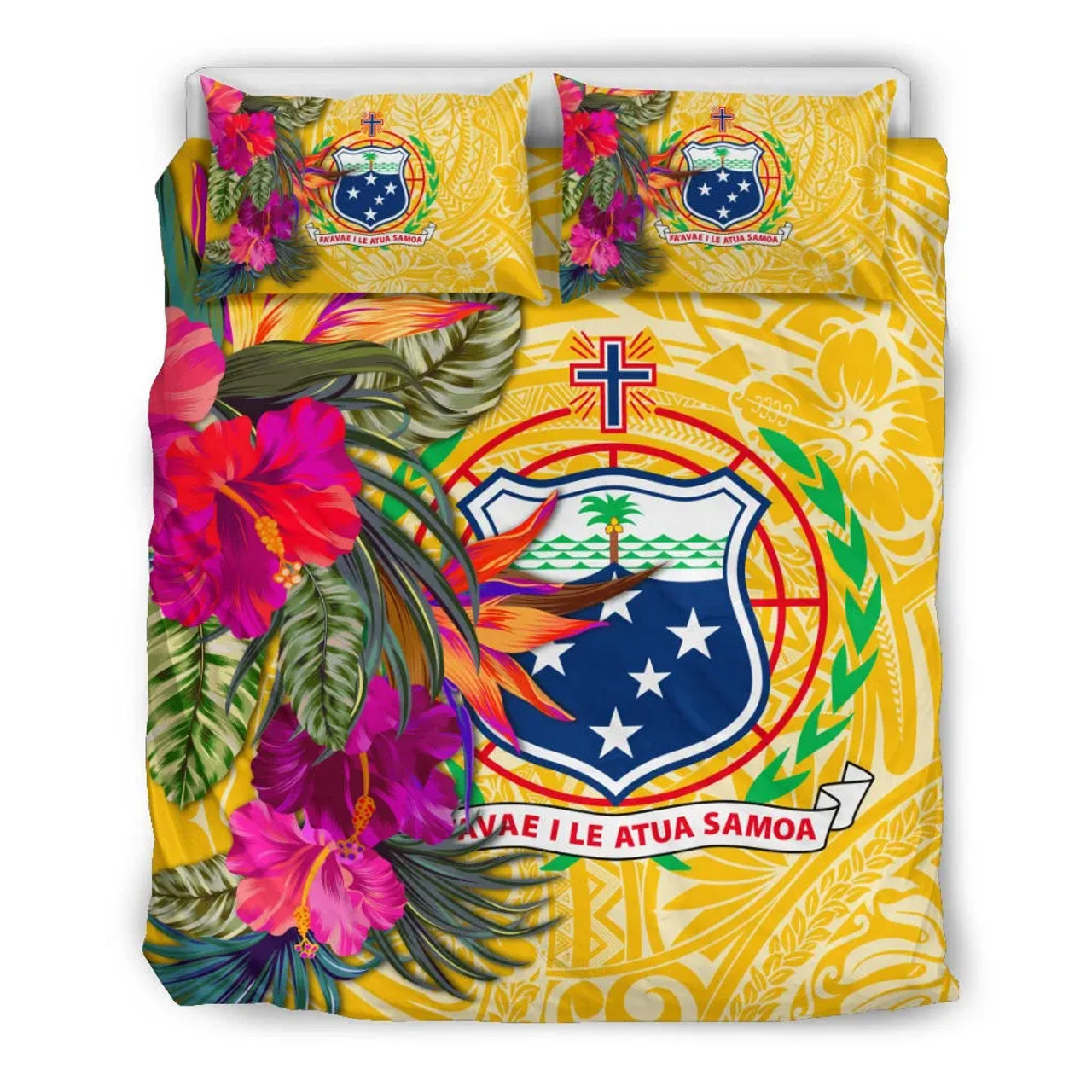 Samoa Bedding Set - Hibiscus Polynesian Pattern Yellow Version 3