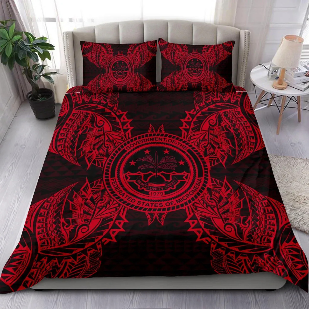 Polynesian Bedding Set - Federated States Of Micronesian Duvet Cover Set Map Red 1