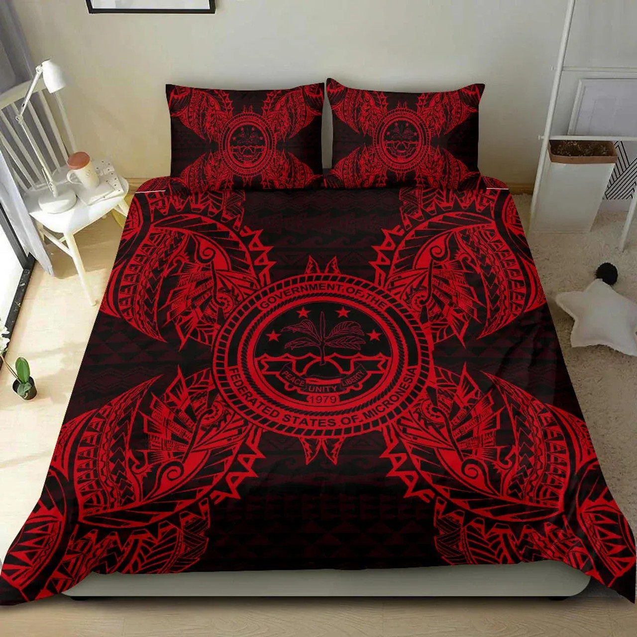 Polynesian Bedding Set - Federated States Of Micronesian Duvet Cover Set Map Red 2