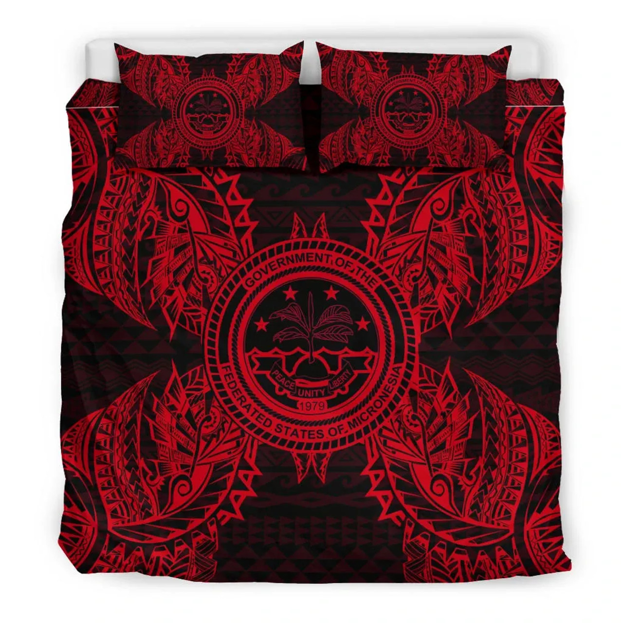 Polynesian Bedding Set - Federated States Of Micronesian Duvet Cover Set Map Red 3
