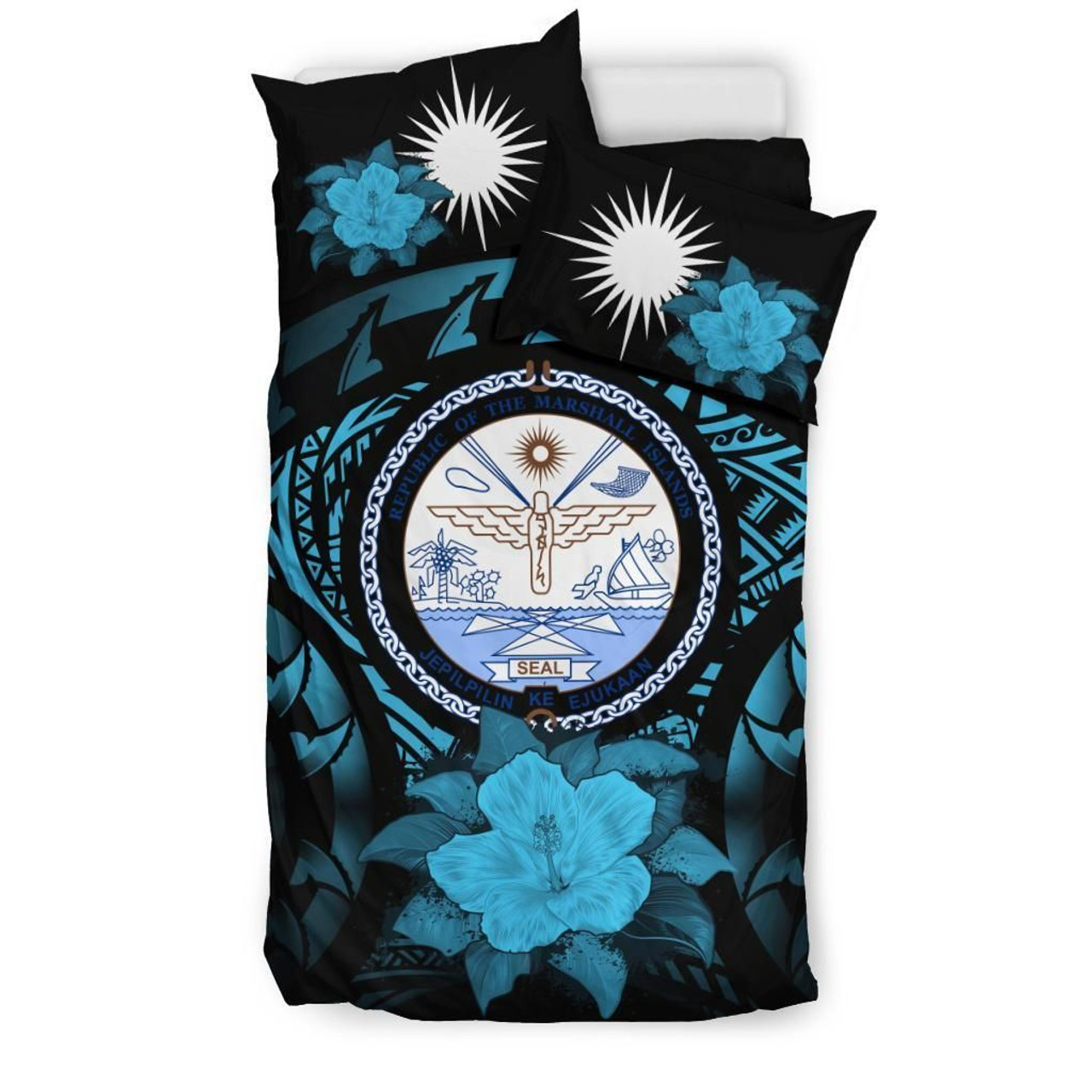 Marshall Islands Duvet Cover Set - Marshall Islands Seal & Blue Hibiscus 3