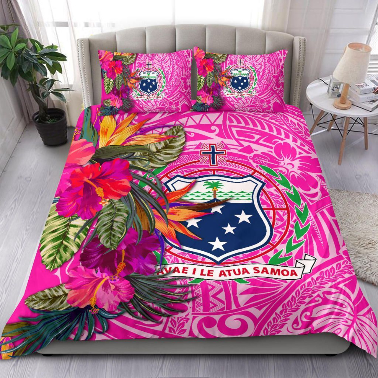 Samoa Bedding Set - Hibiscus Polynesian Pattern Pink Version 1