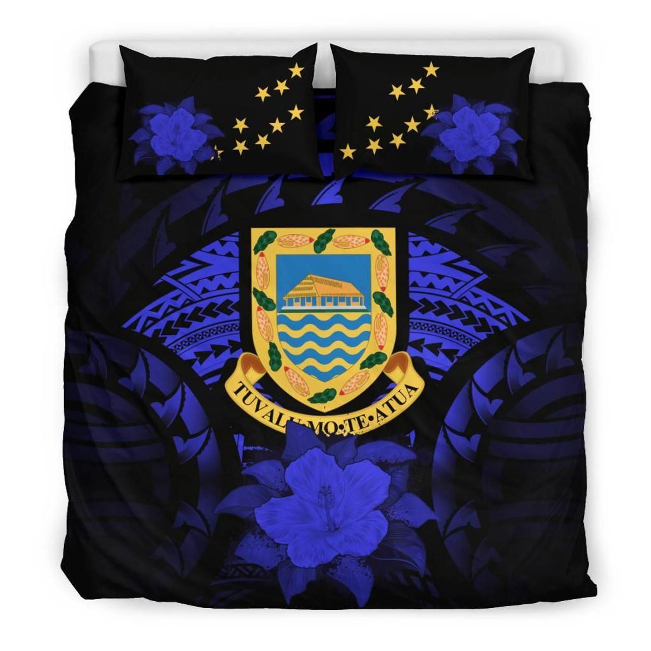 Tuvalu Duvet Cover Set - Tuvalu Coat Of Arms & Blue Hibiscus 1