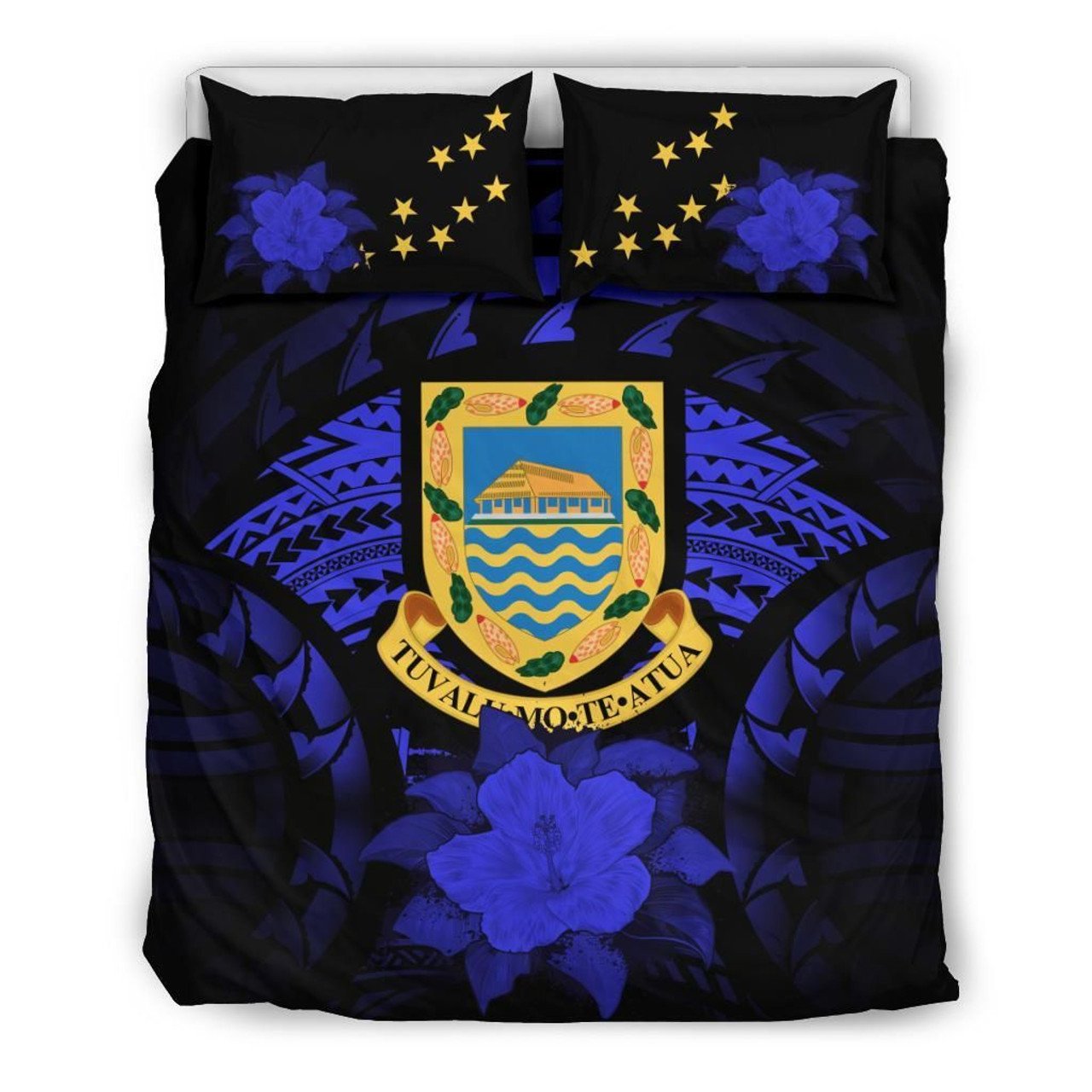 Tuvalu Duvet Cover Set - Tuvalu Coat Of Arms & Blue Hibiscus 2